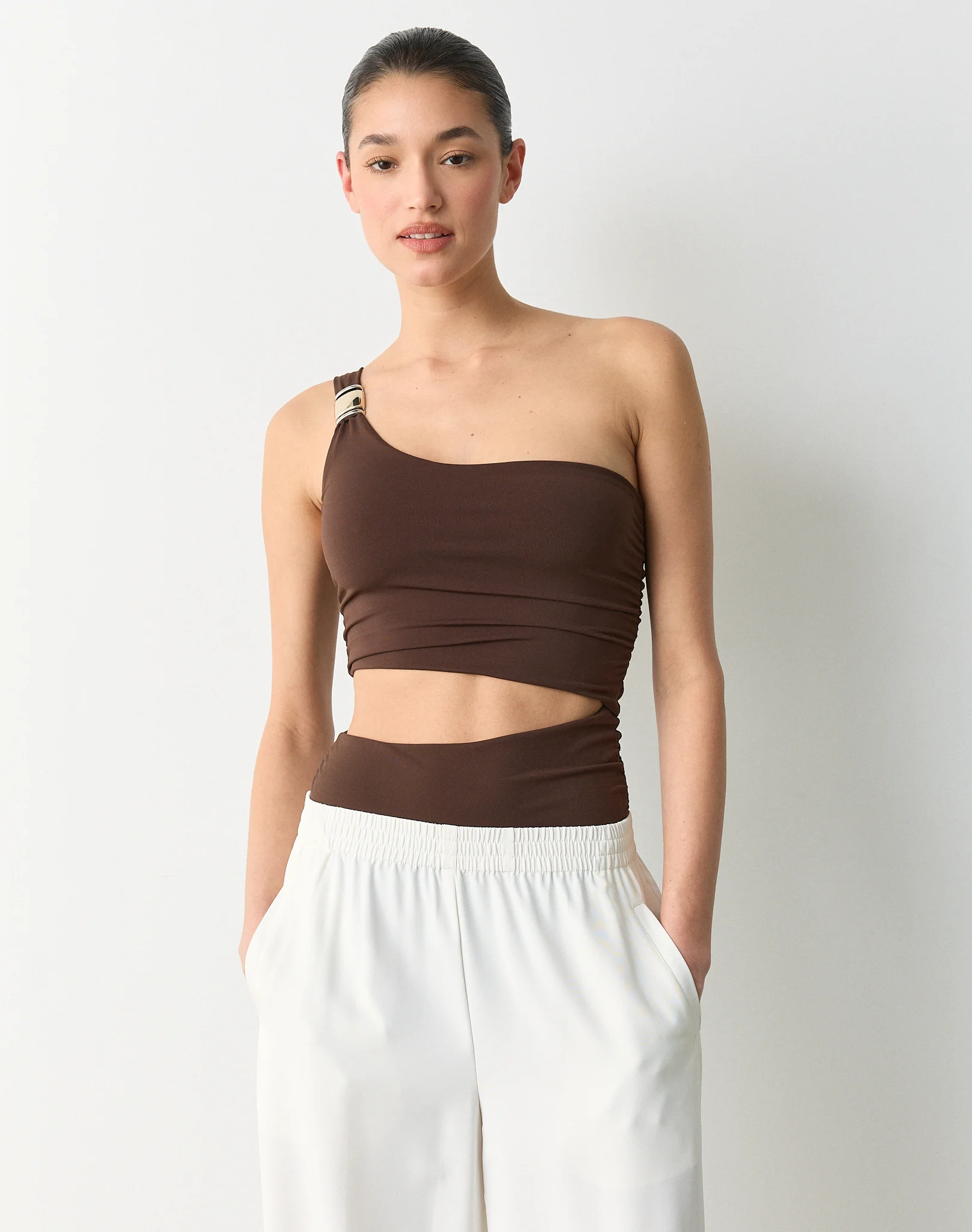 One Shoulder Hardware Detail Bodysuit Fudge Fantasy X Silver