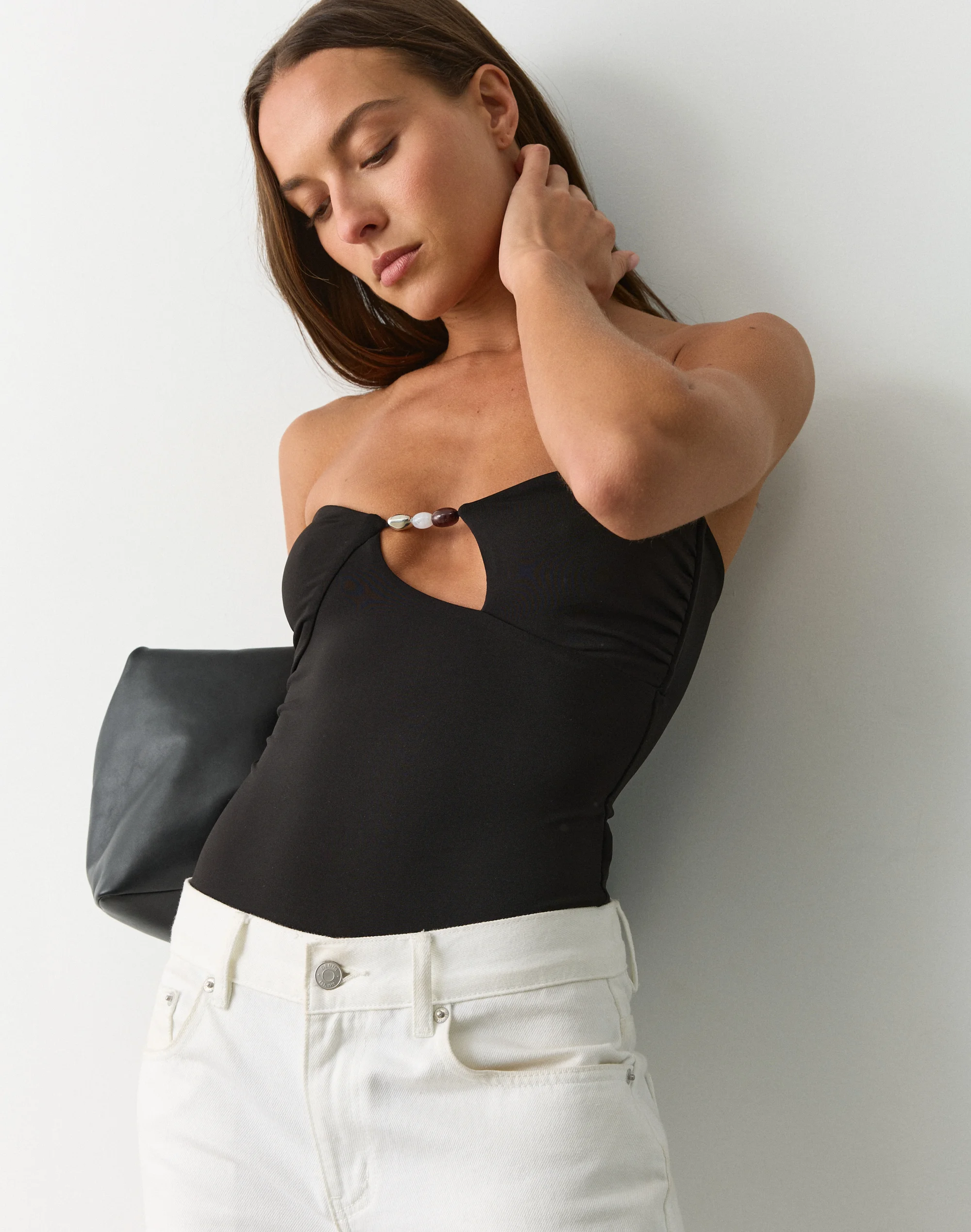 Strapless Bead Detail Bodysuit Black