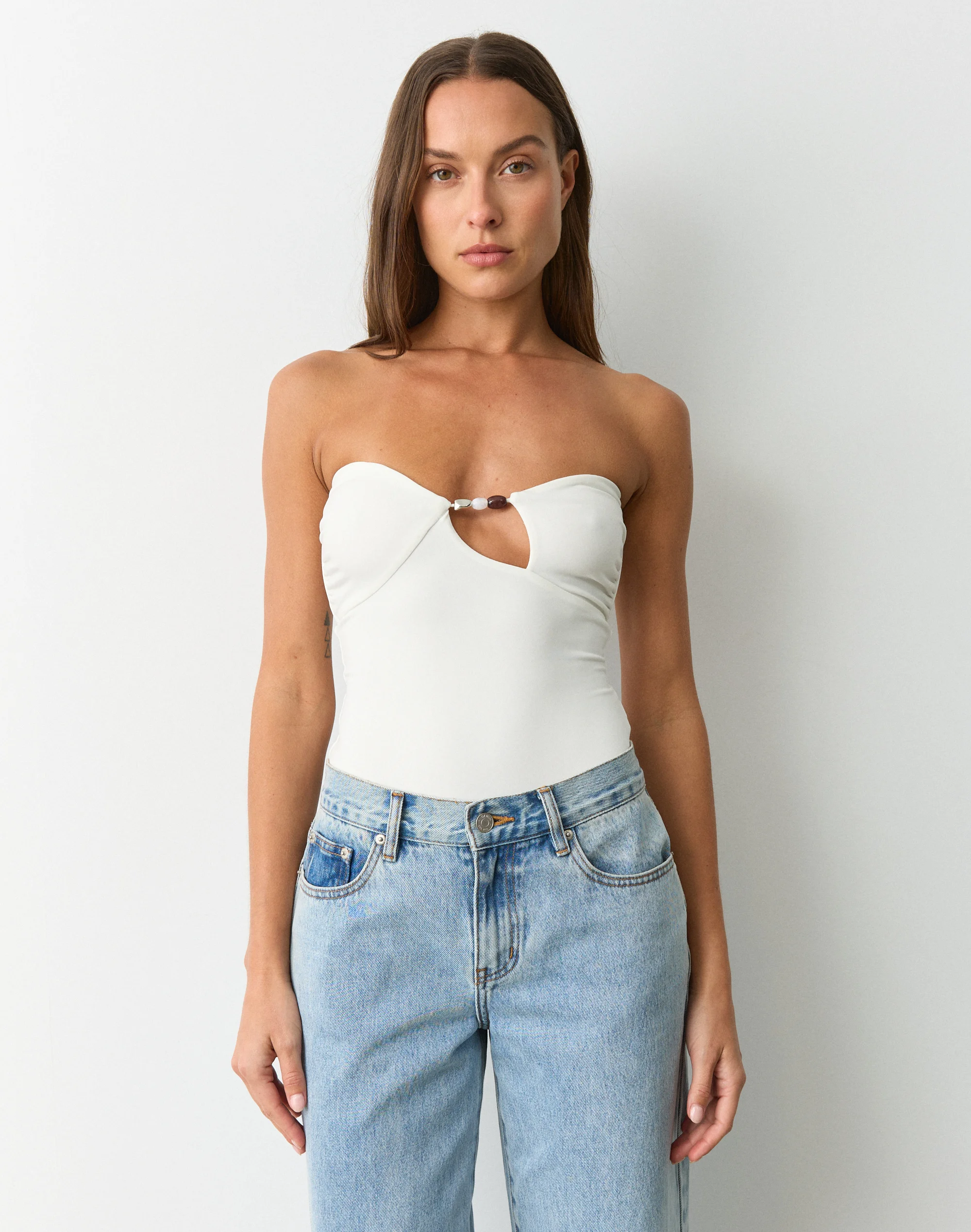 Strapless Bead Detail Bodysuit Milk