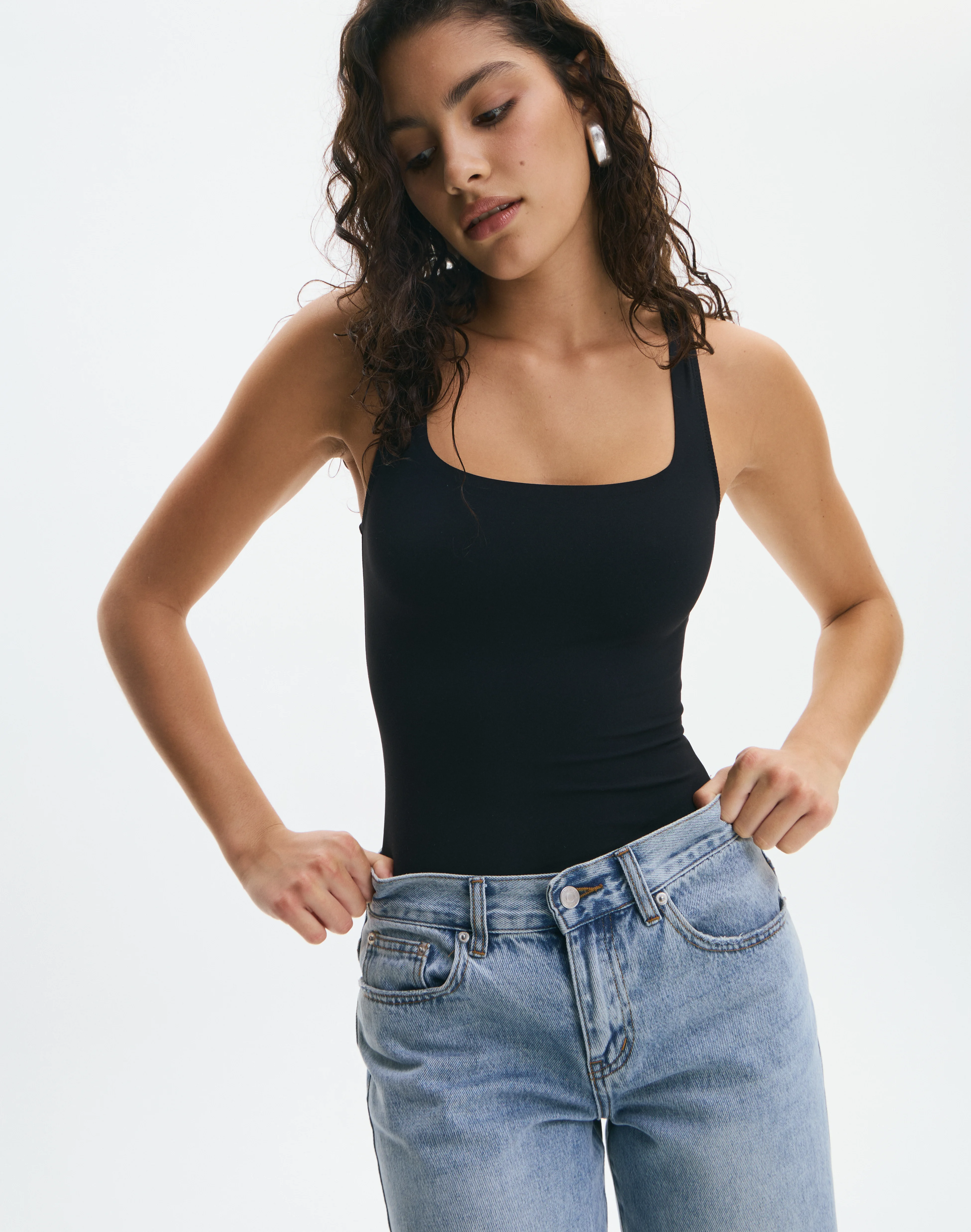 Square Neck Sculpt Bodysuit Black