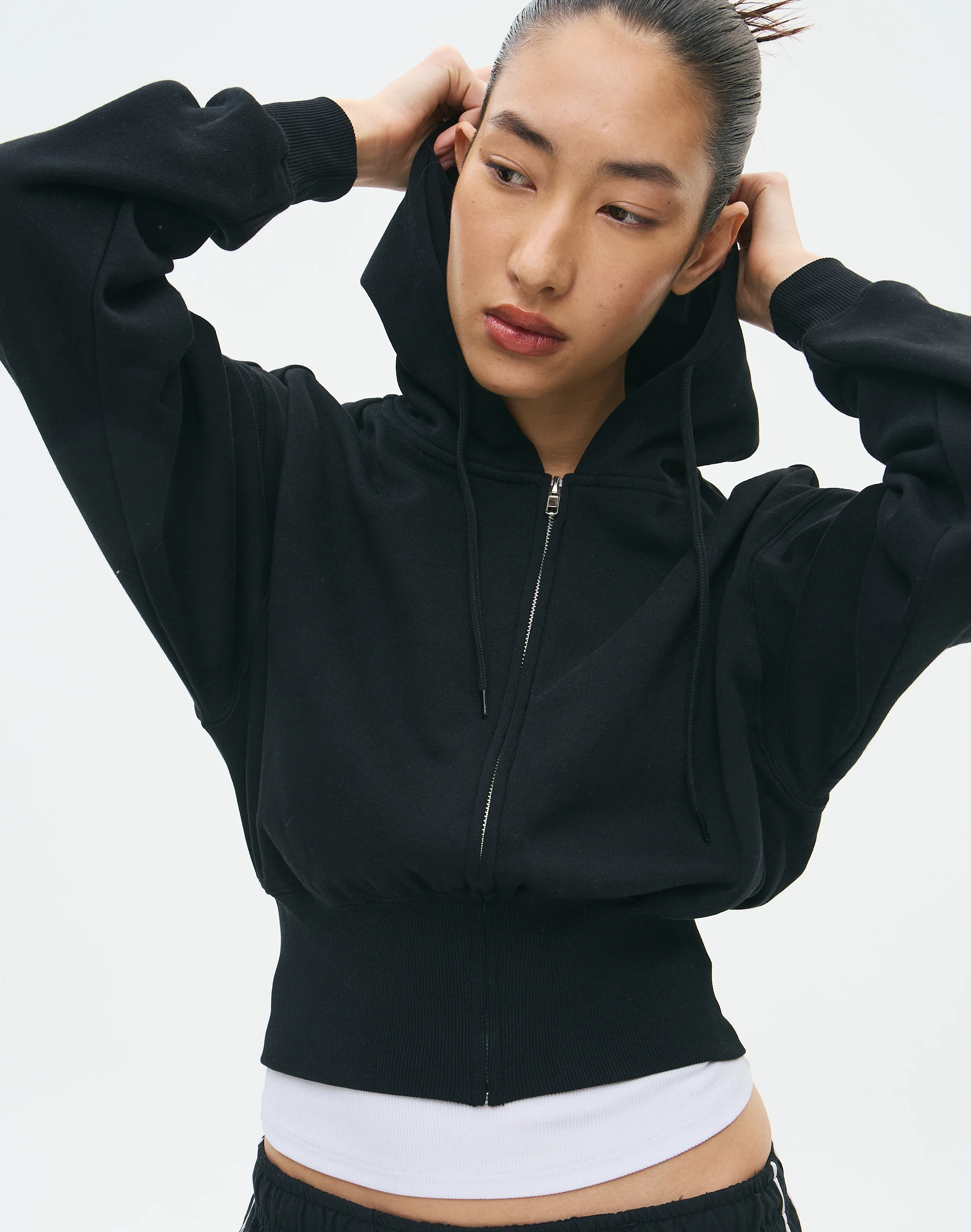 Zip Up Crop Hoodie Black