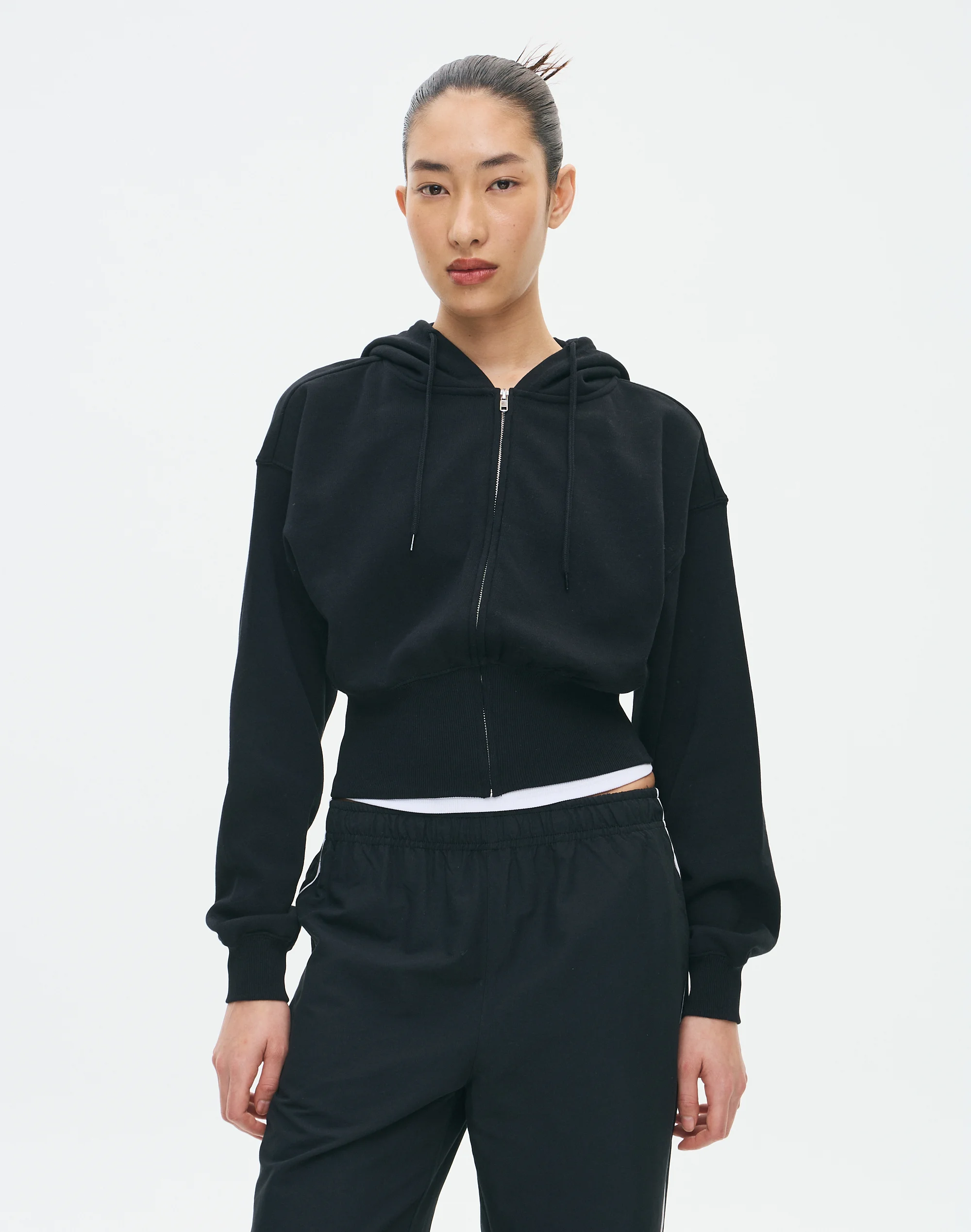 Zip Up Crop Hoodie Black