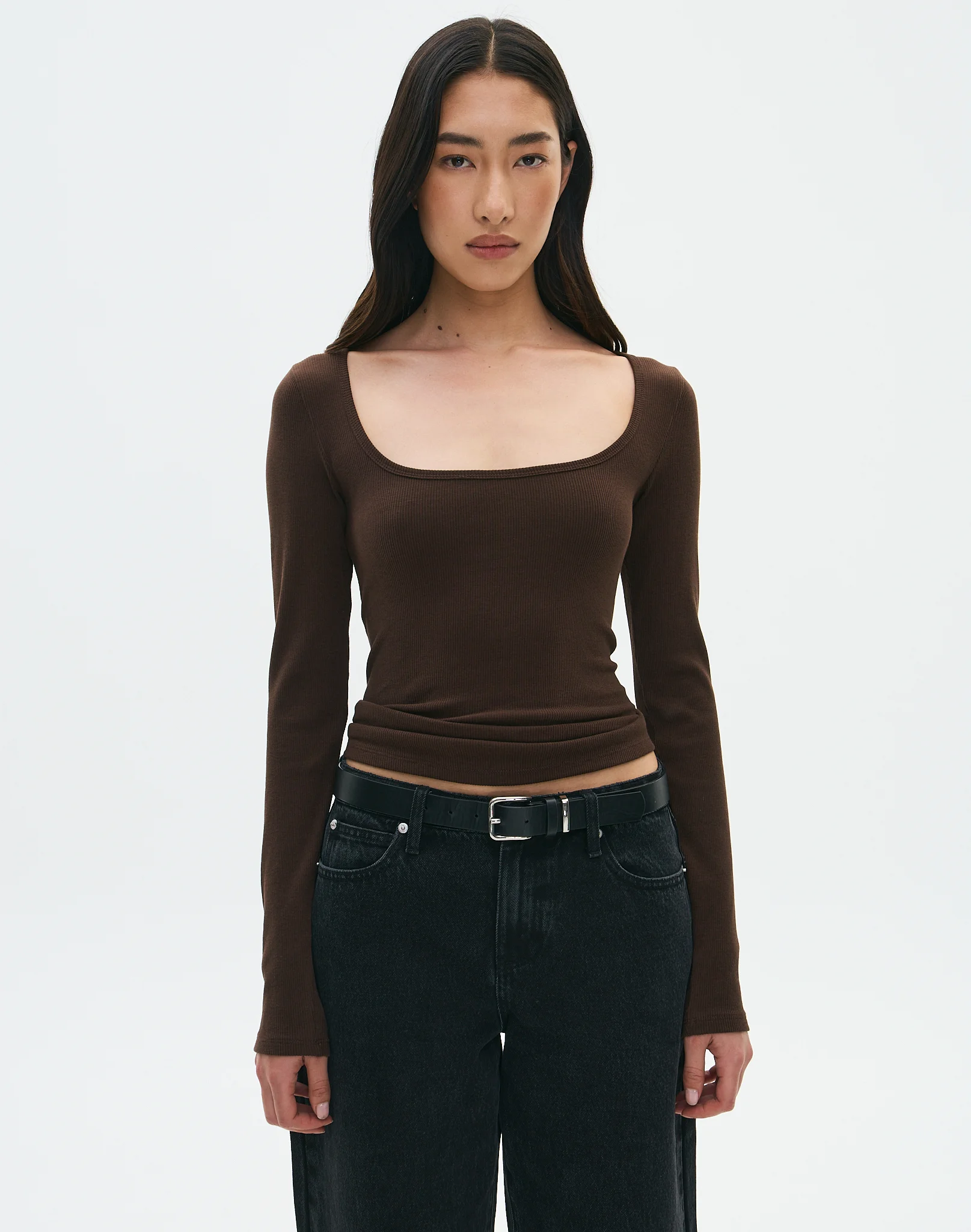 Cotton Rib Scoop Longsleeve Top Fudge Fantasy