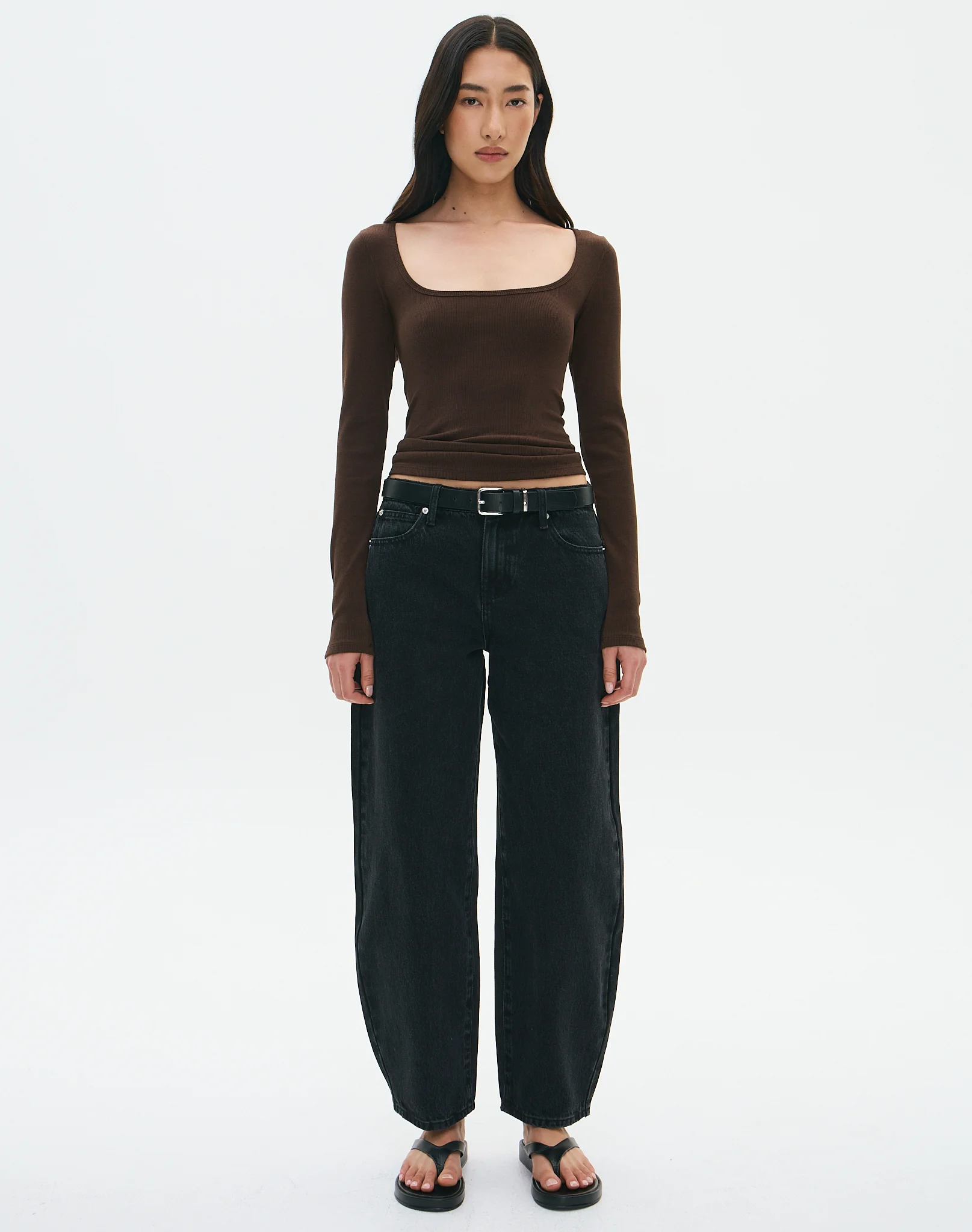 Cotton Rib Scoop Longsleeve Top Fudge Fantasy