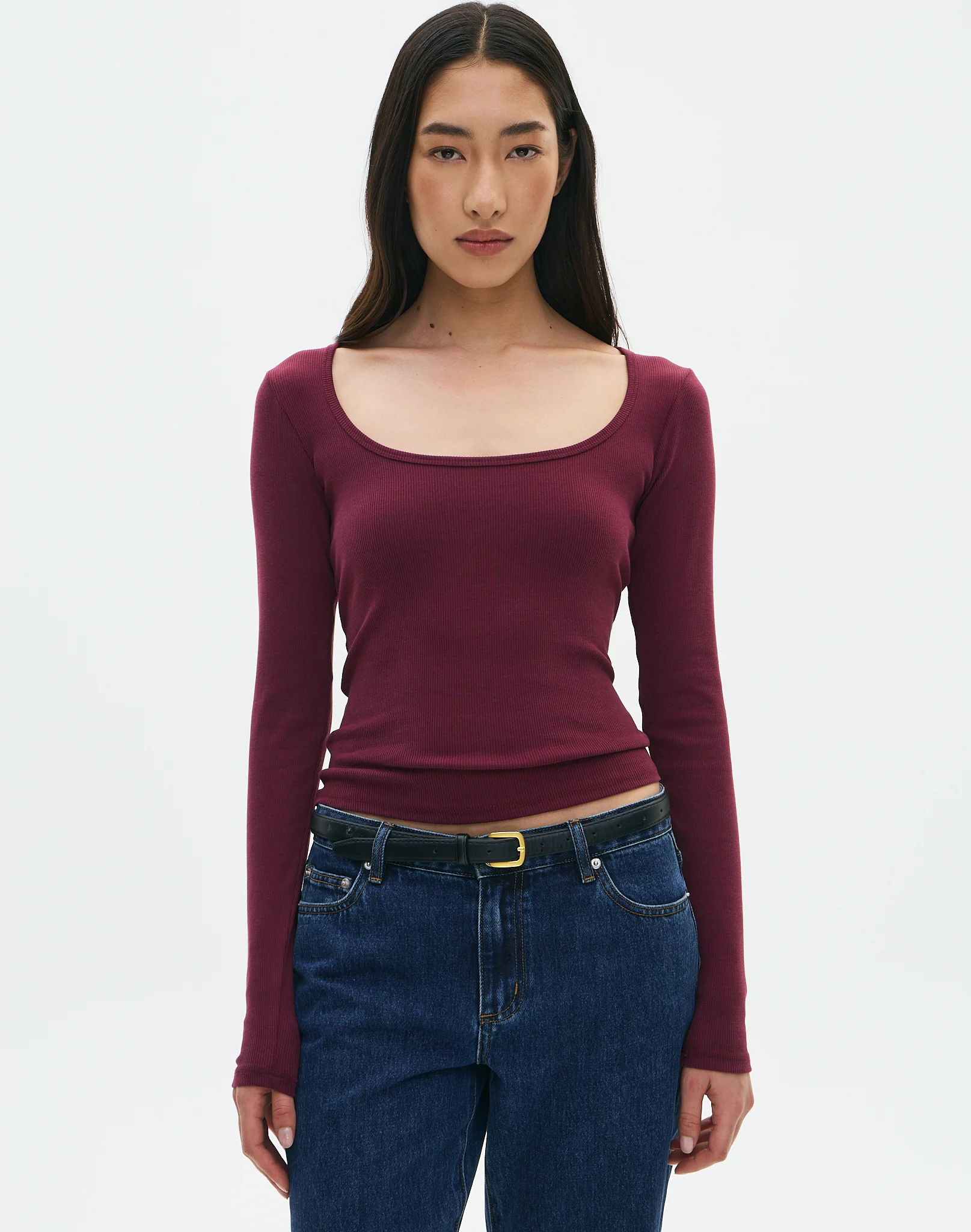 Cotton Rib Scoop Longsleeve Top Moody Plum