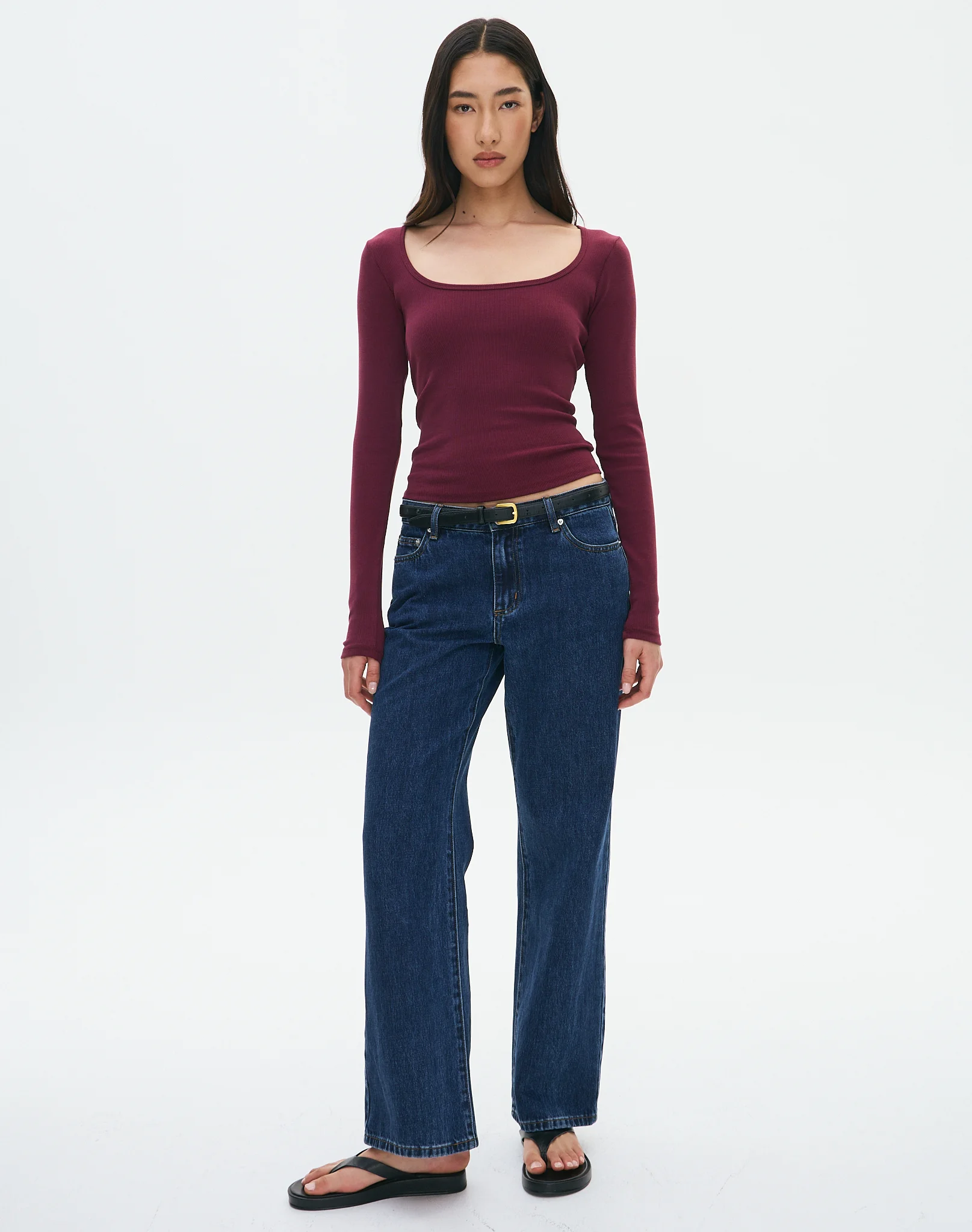 Cotton Rib Scoop Longsleeve Top Moody Plum