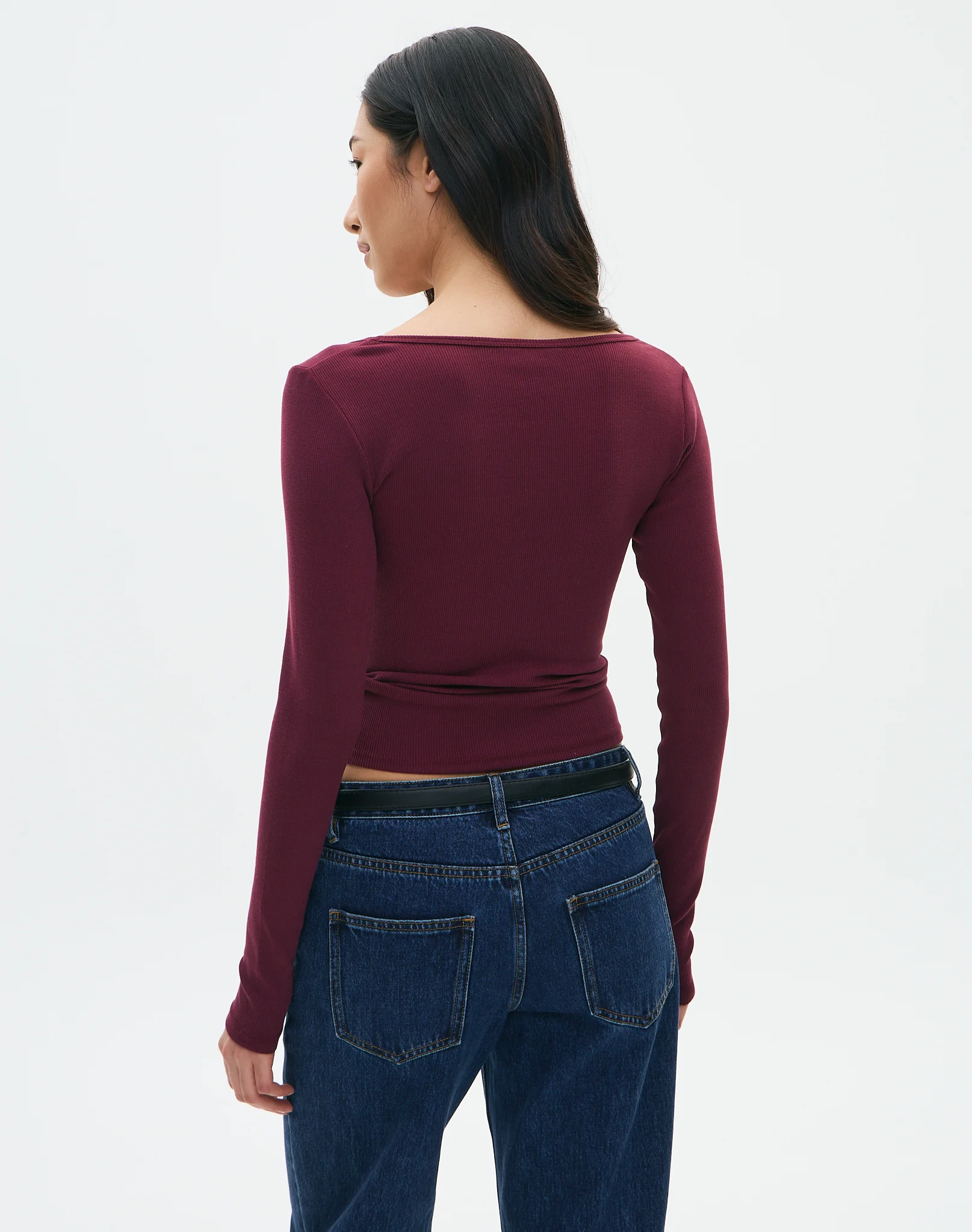 Cotton Rib Scoop Longsleeve Top Moody Plum