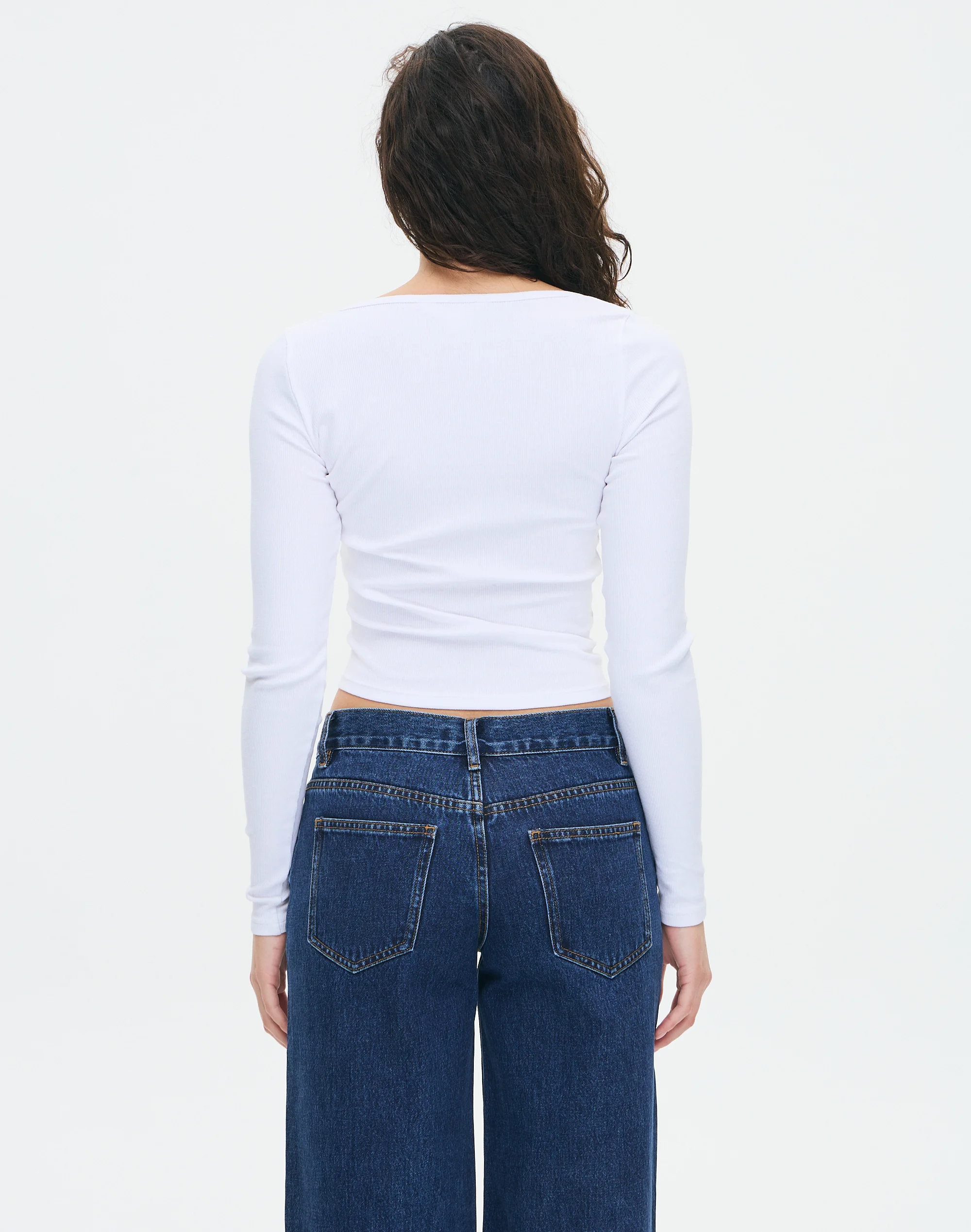 Cotton Rib Scoop Longsleeve Top White