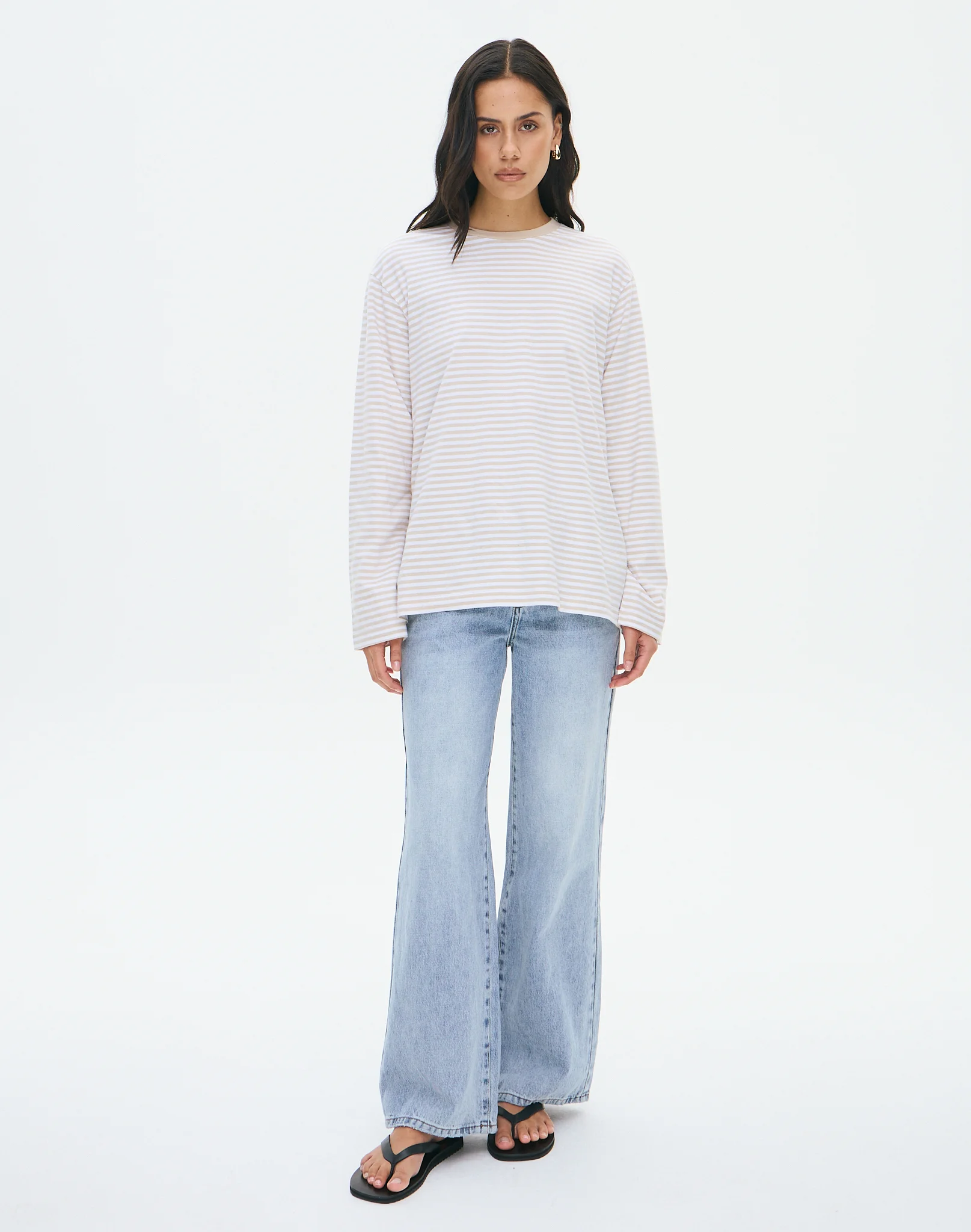 Oversized Cotton Longsleeve Top Sand White Bella Stripe