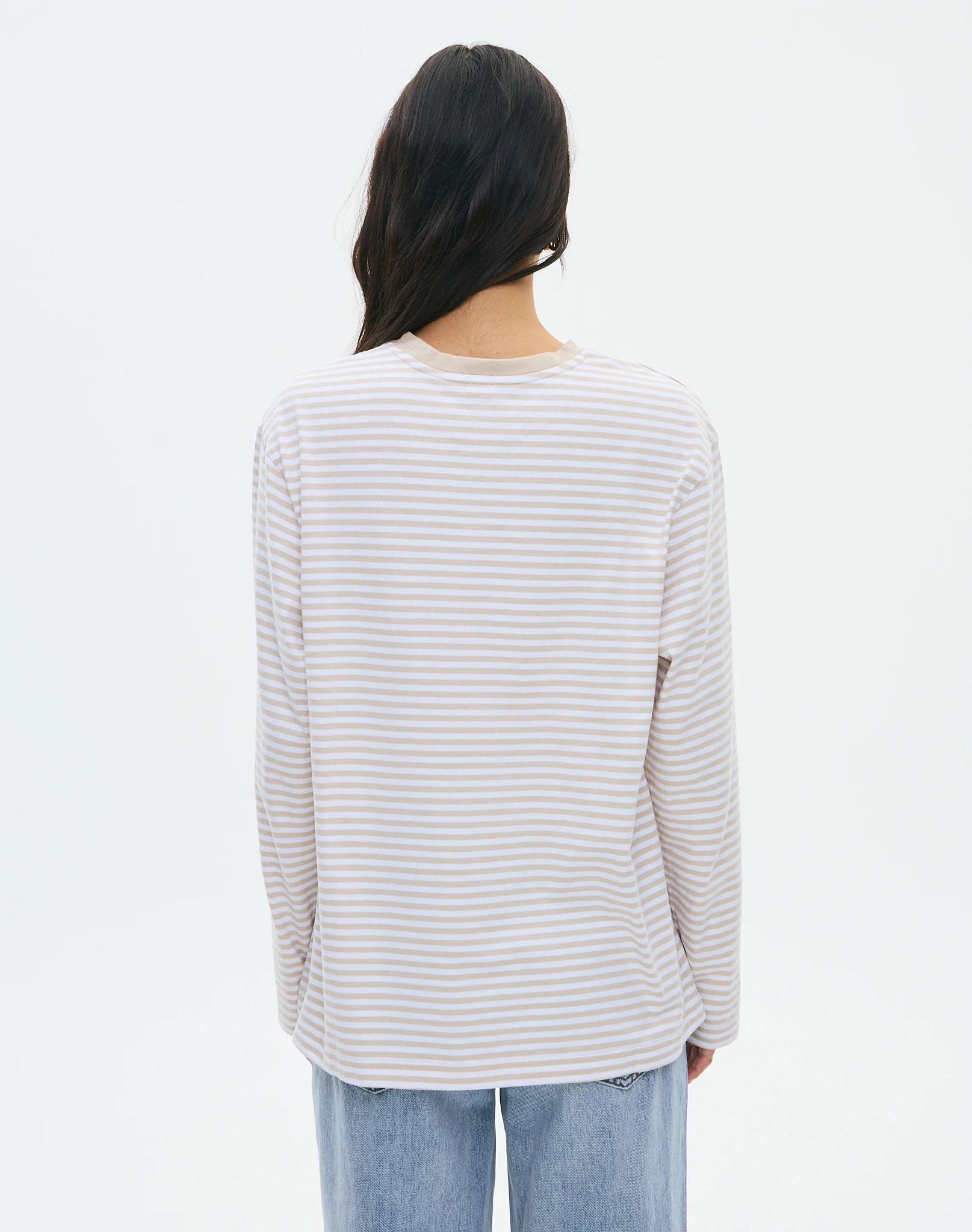 Oversized Cotton Longsleeve Top Sand White Bella Stripe
