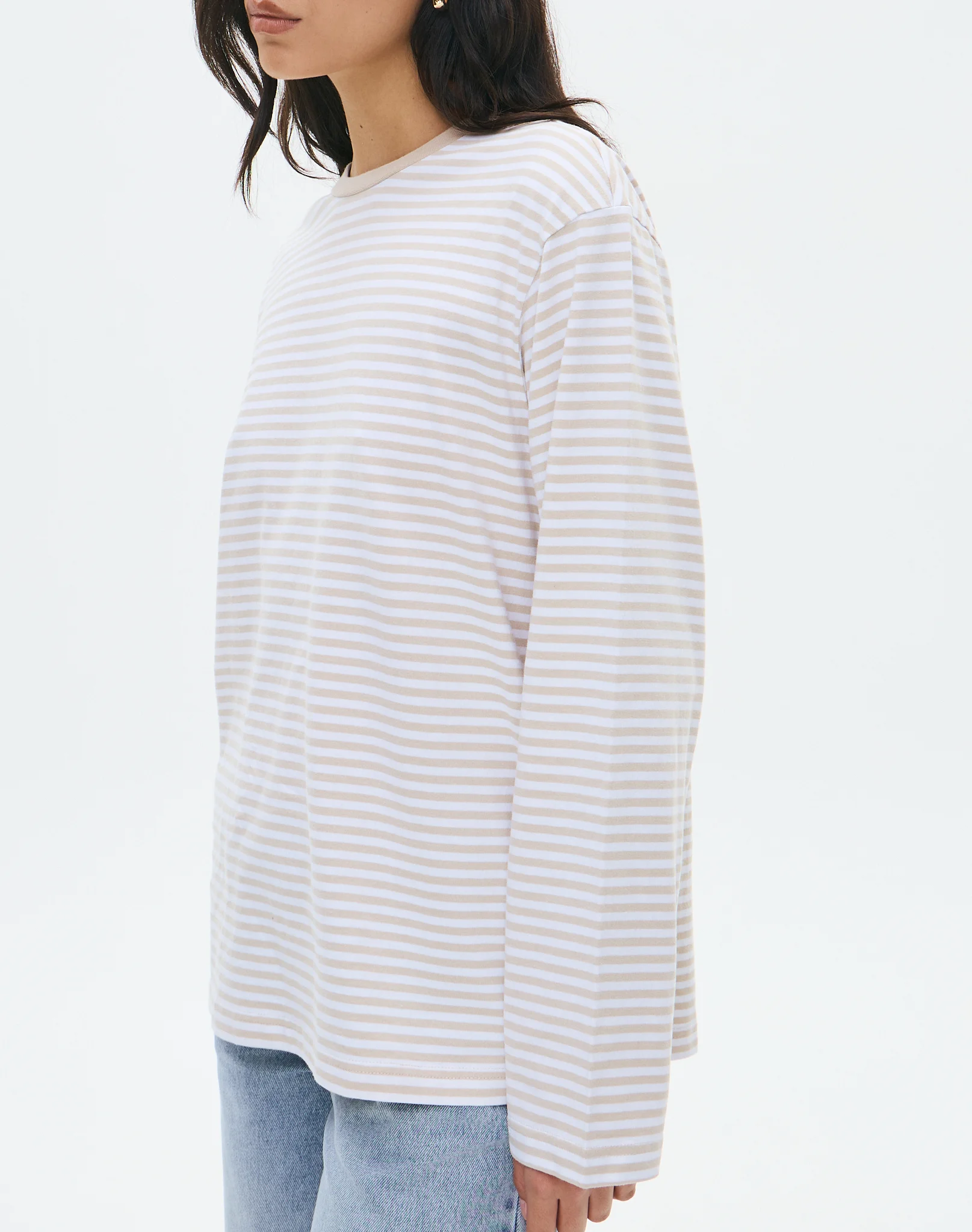 Oversized Cotton Longsleeve Top Sand White Bella Stripe