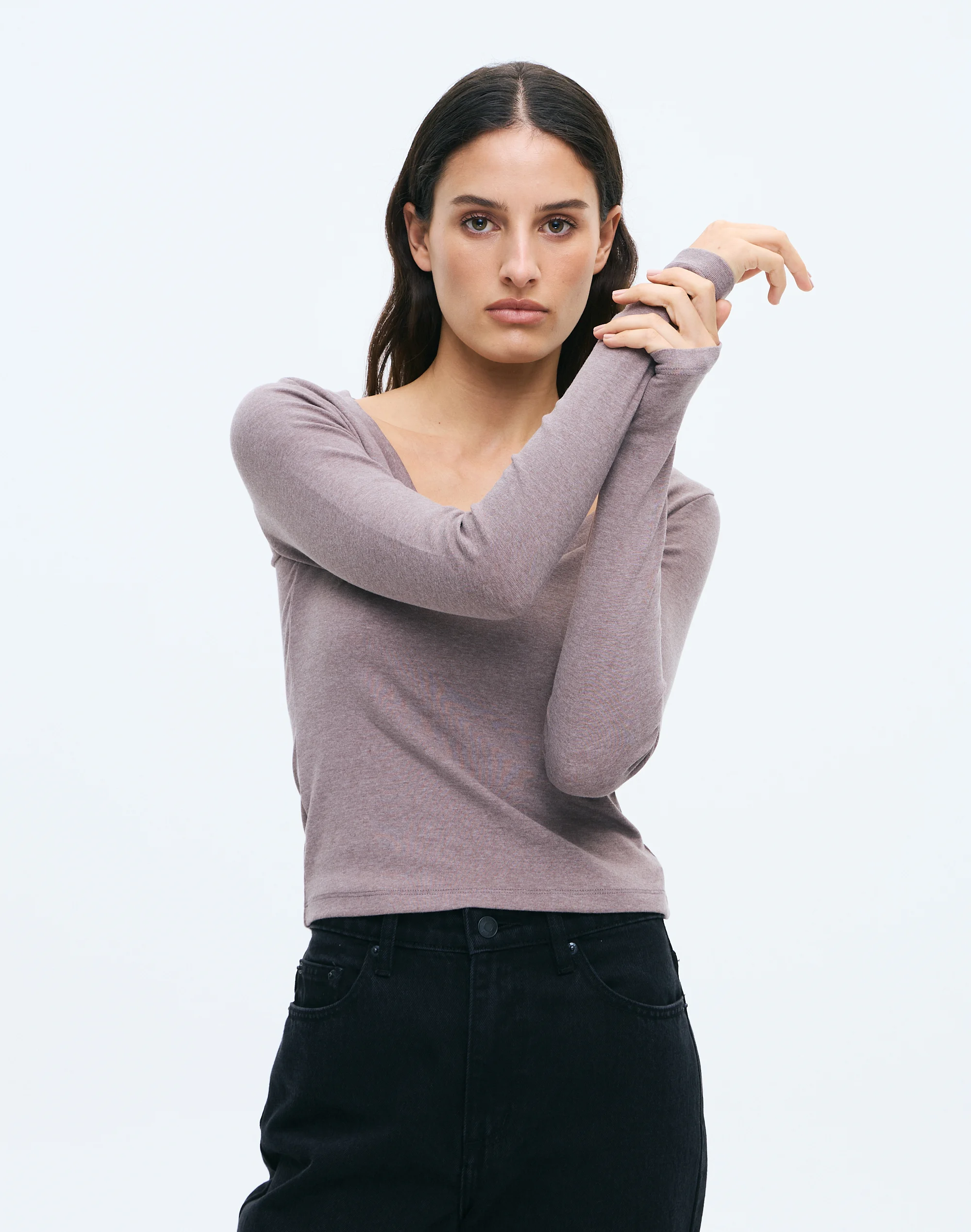 V Neck Longsleeve Top Sesame Marle