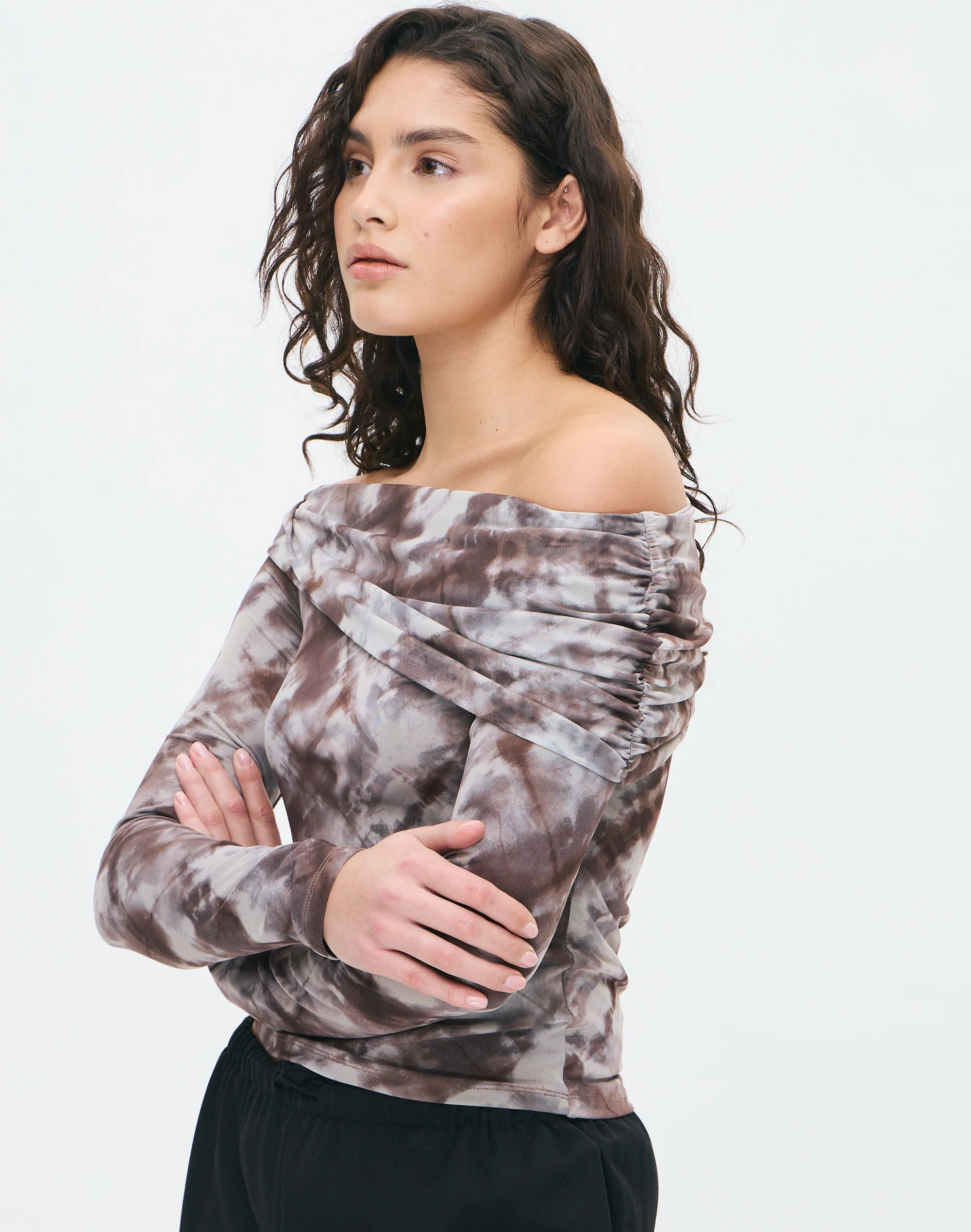 Mesh Print Ruched Off Shoulder Top Caius Tie Dye