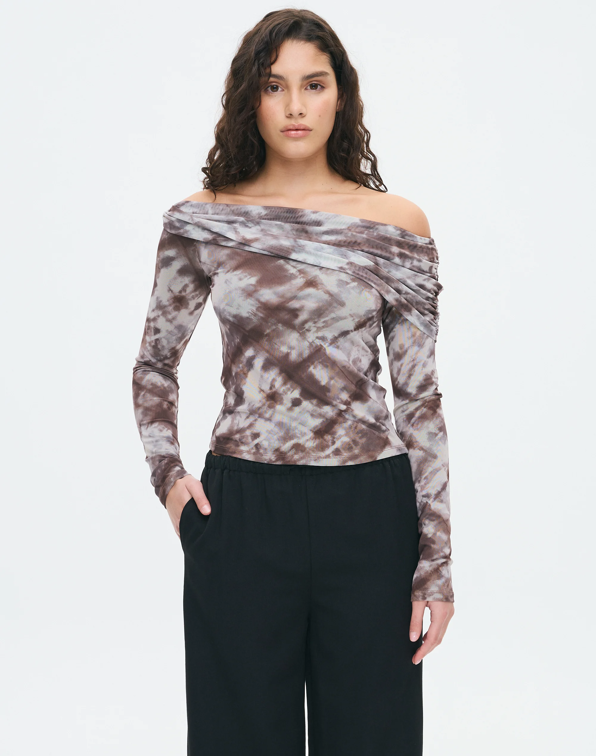 Mesh Print Ruched Off Shoulder Top Caius Tie Dye