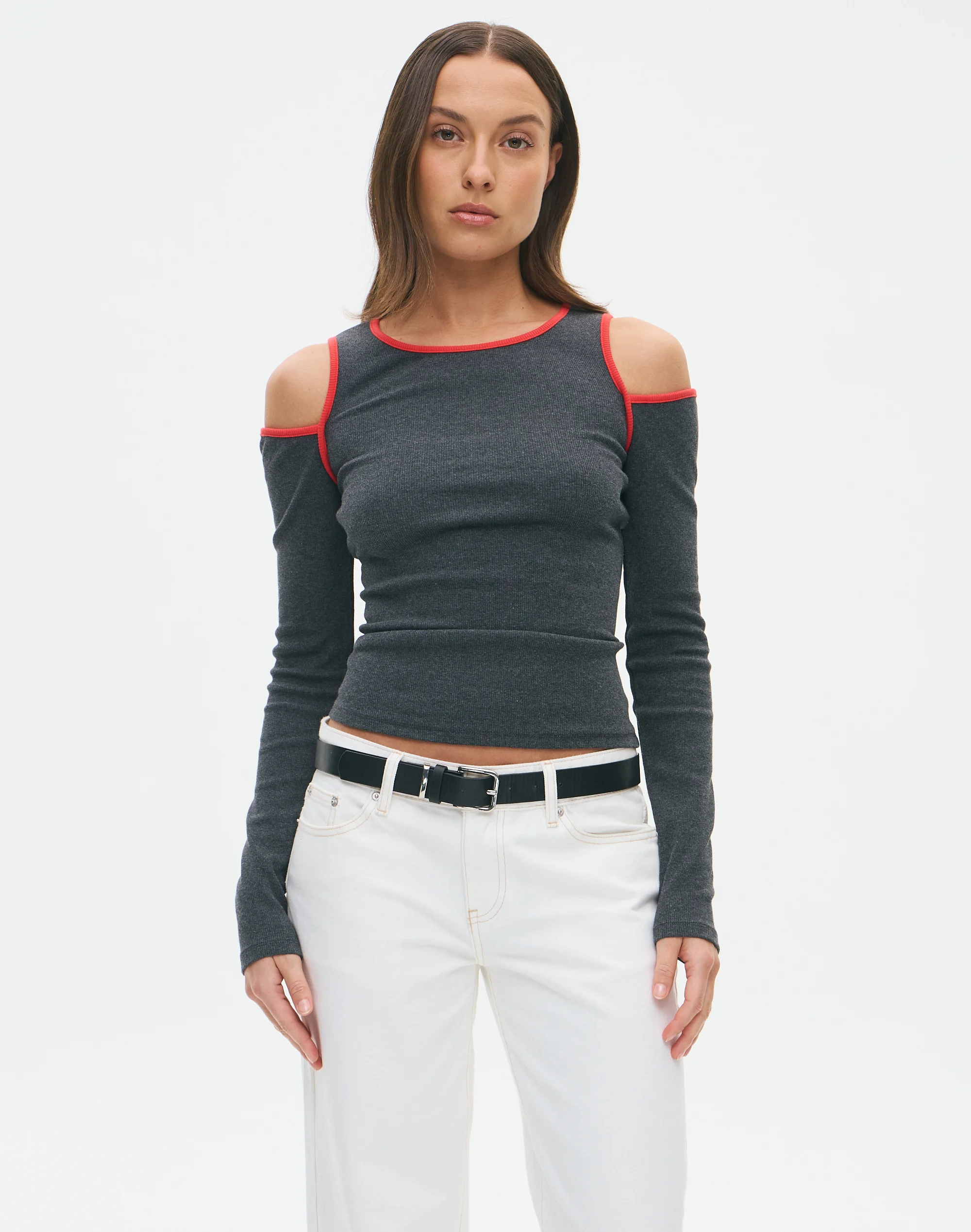Contrast Off Shoulder Longsleeve Top Thundercloud X Racer Red 3 Contrast Off Shoulder Longsleeve Top Thundercloud X Racer Red