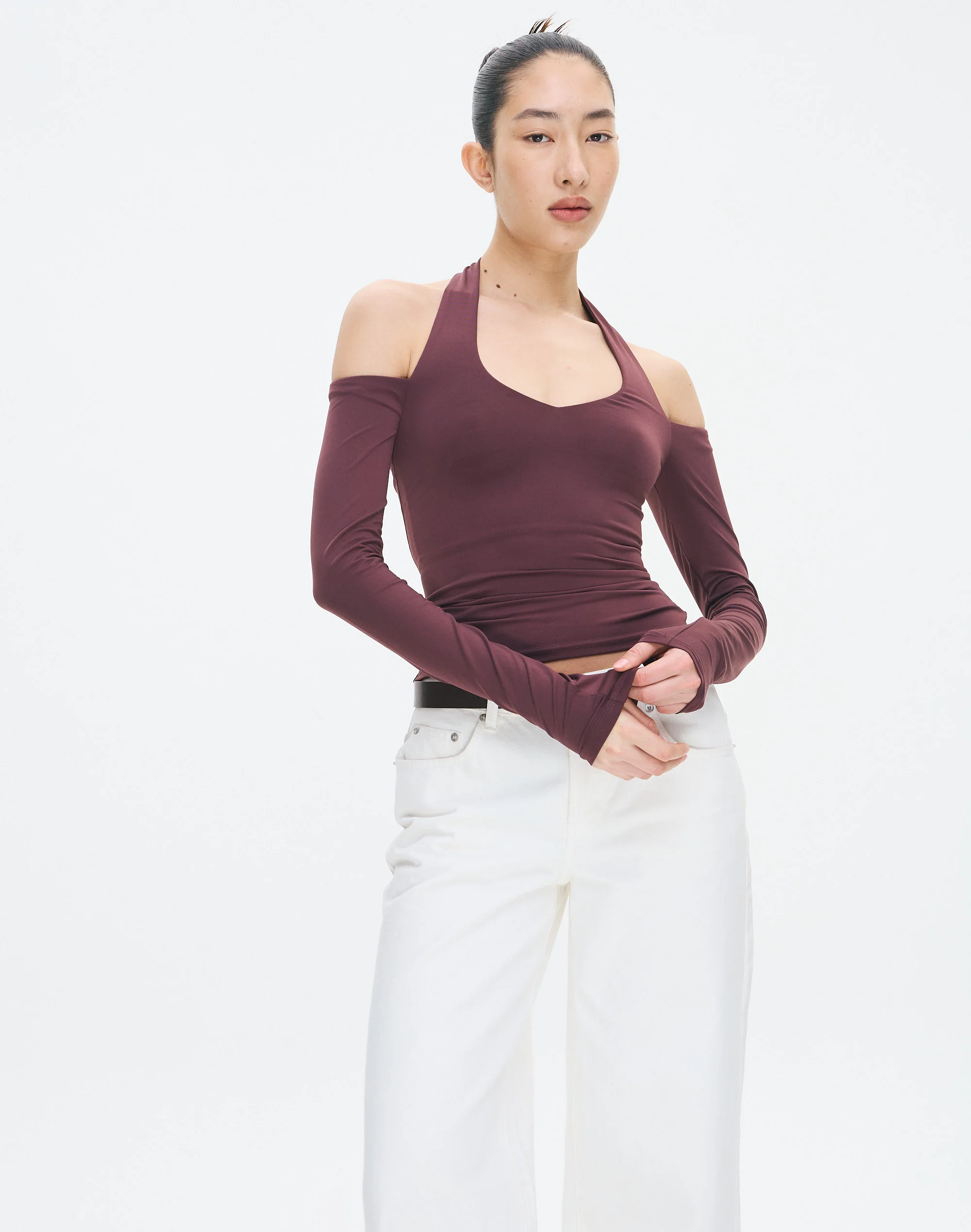Longsleeve Off Shoulder Halter Top Bean There
