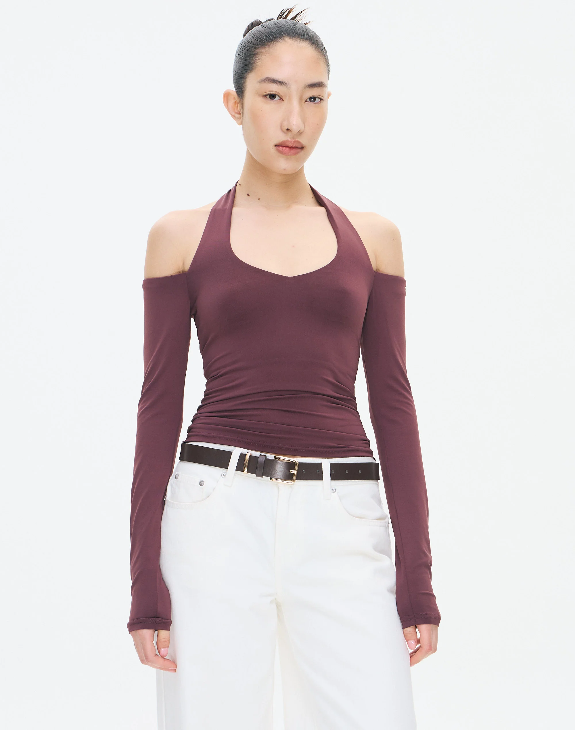 Longsleeve Off Shoulder Halter Top Bean There