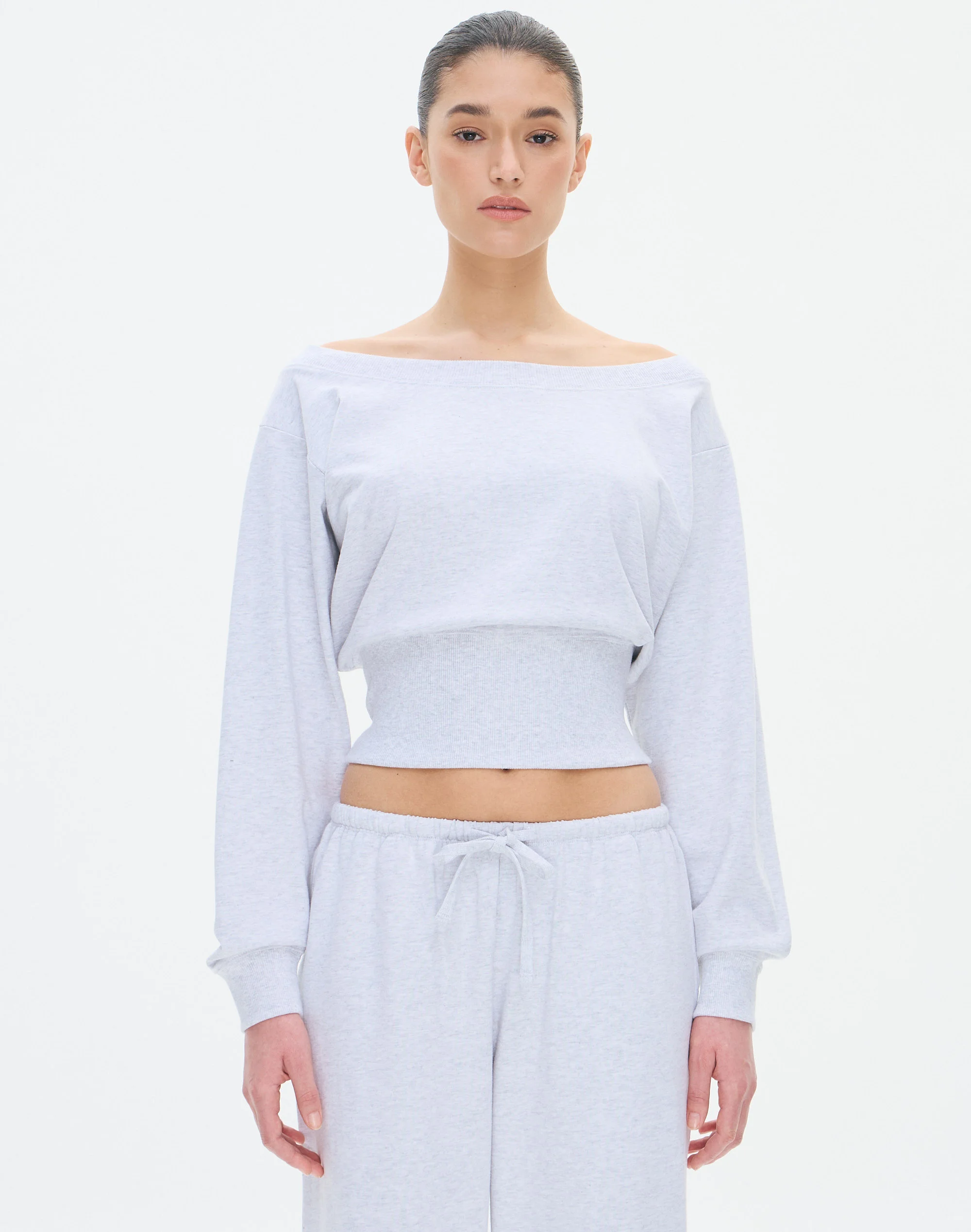 Cotton Off Shoulder Cinch Sweat Snow Marle
