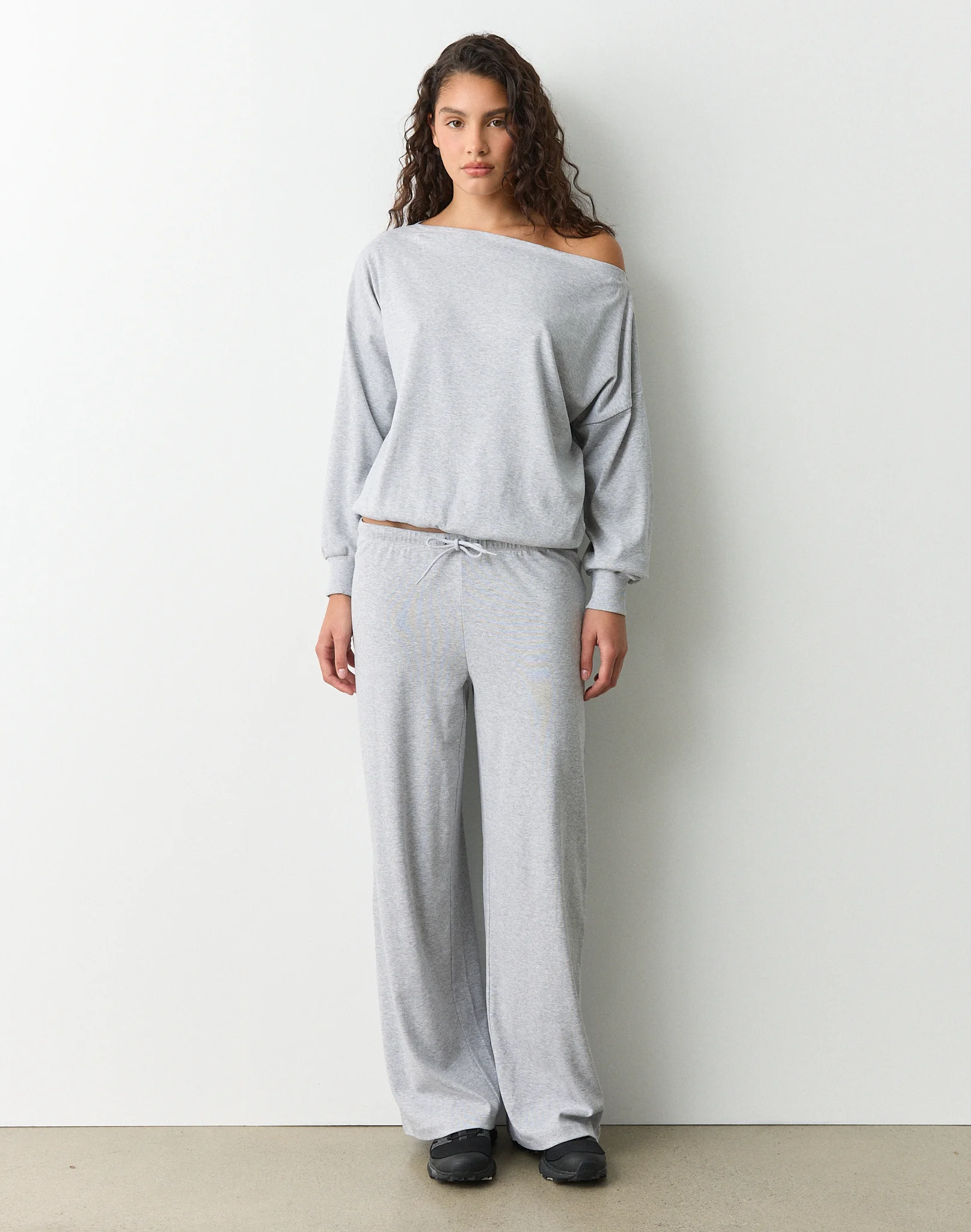 Relaxed Off Shoulder Top Pale Grey Marle