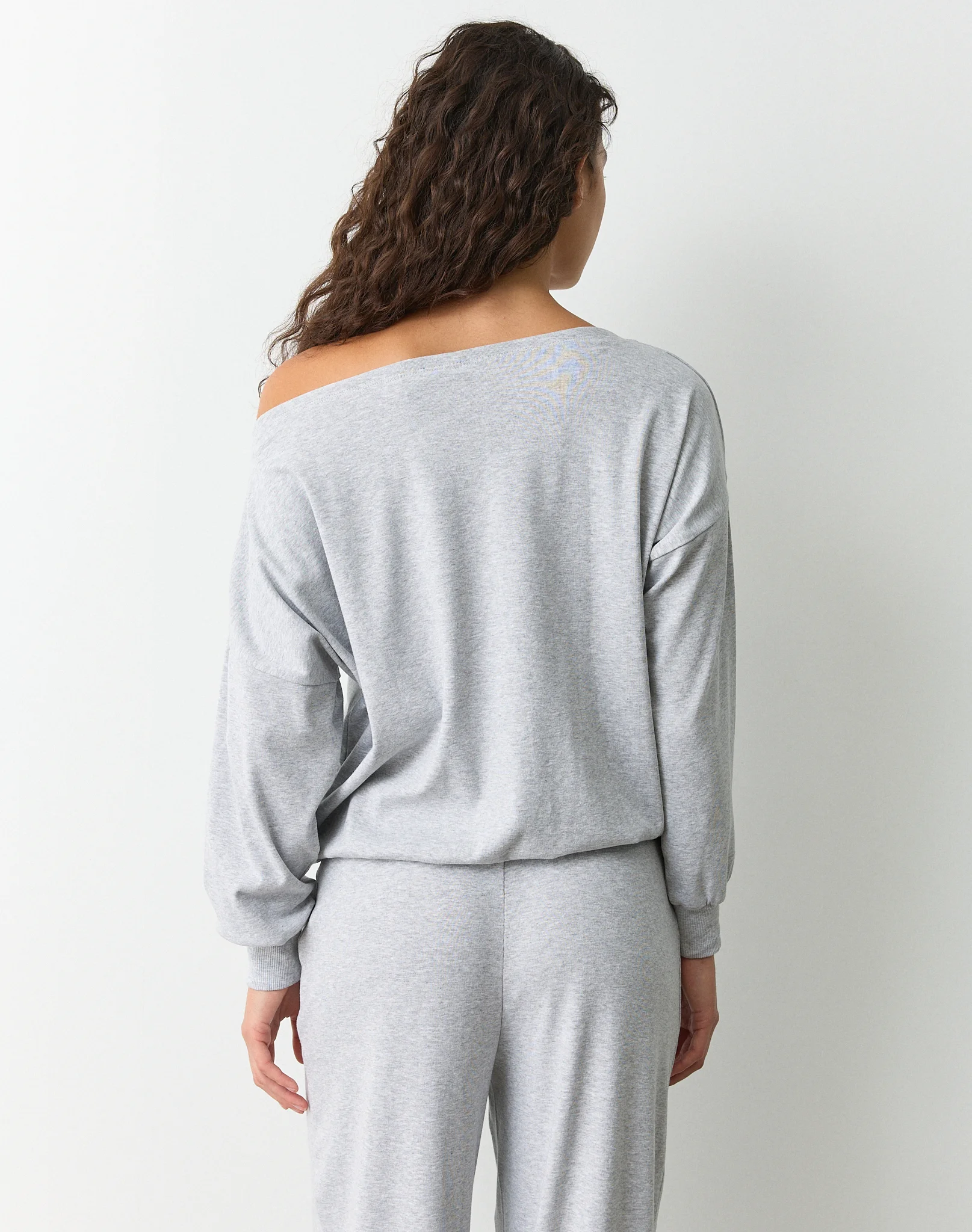Relaxed Off Shoulder Top Pale Grey Marle