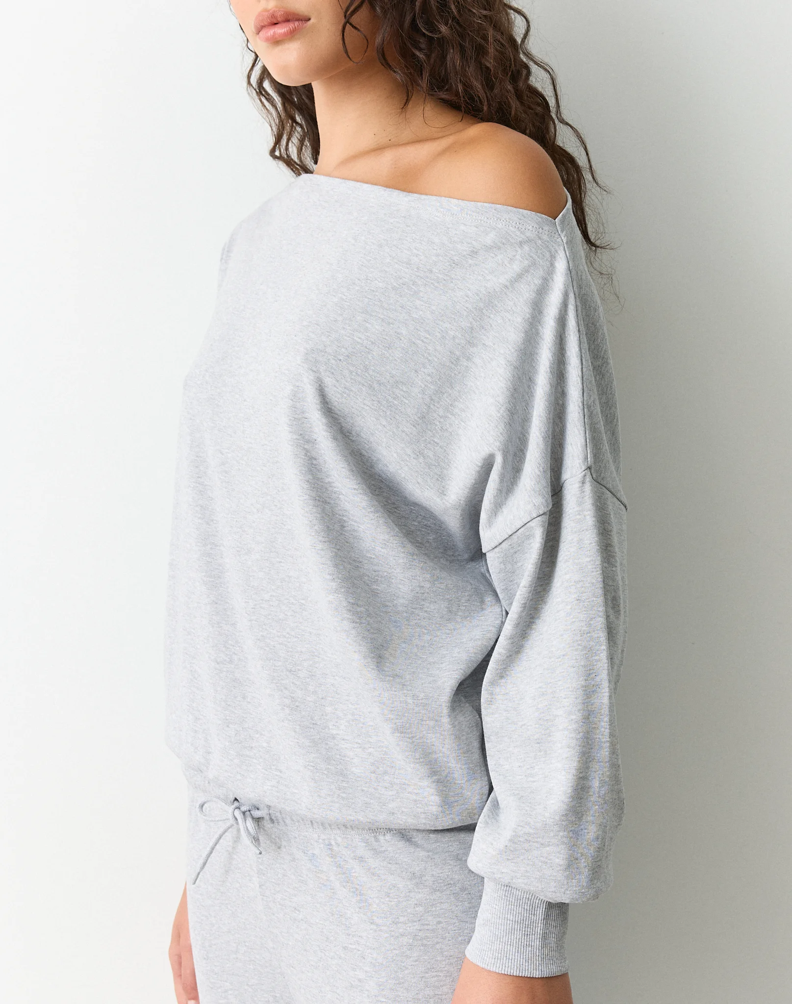 Relaxed Off Shoulder Top Pale Grey Marle
