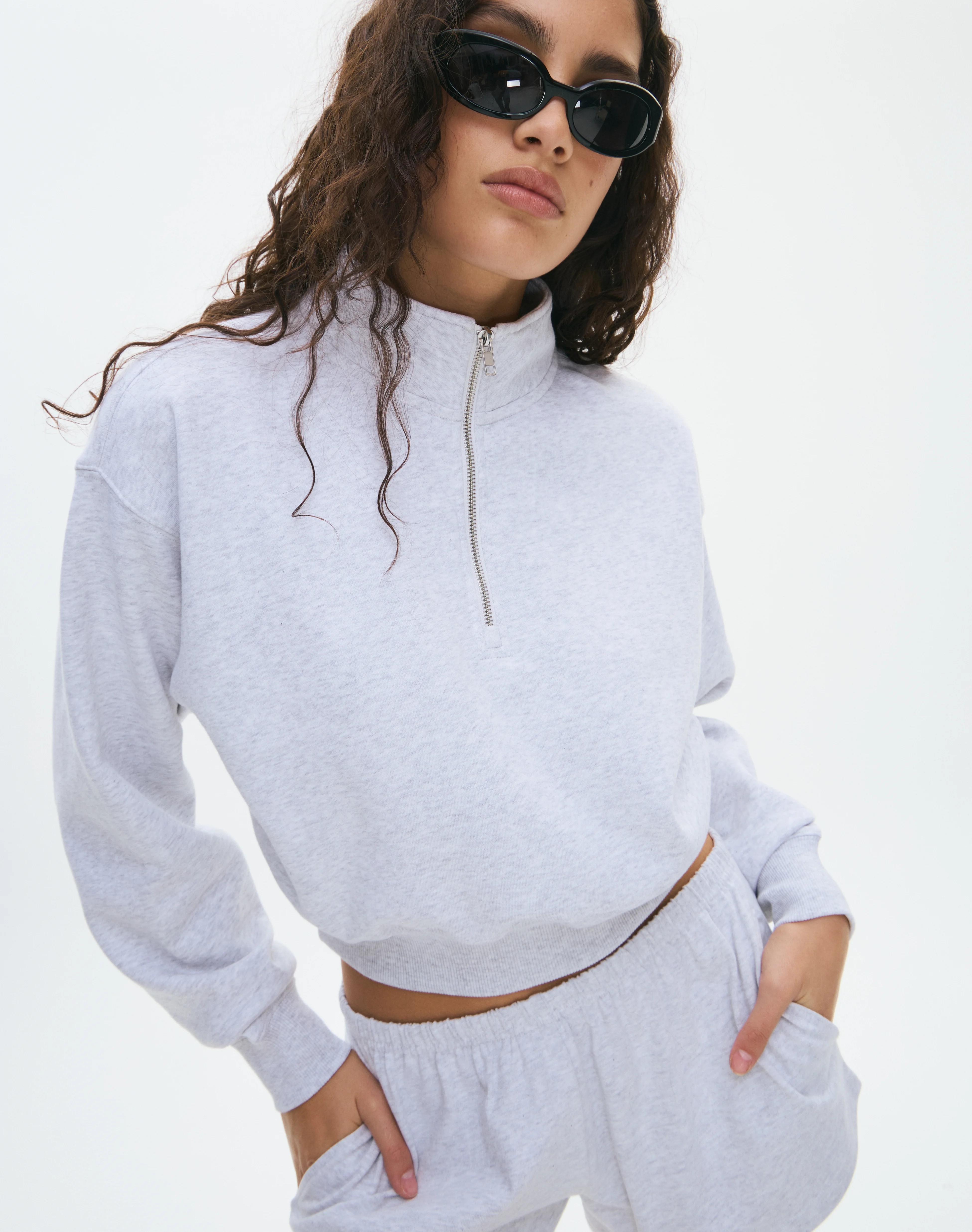 Quarter Zip Sweat Snow Marle