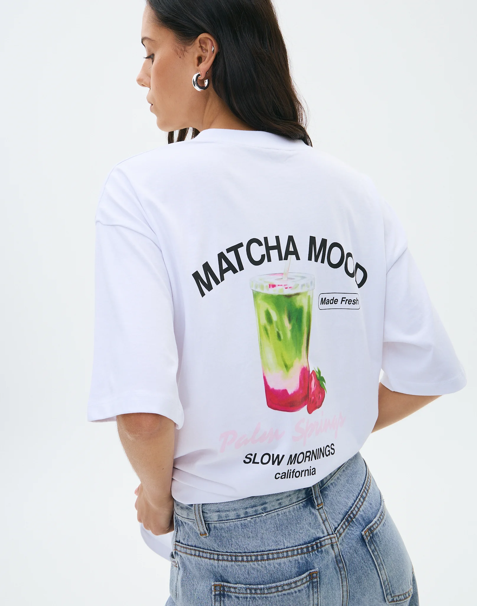 Graphic Oversized T-Shirt Strawberry Matcha X White