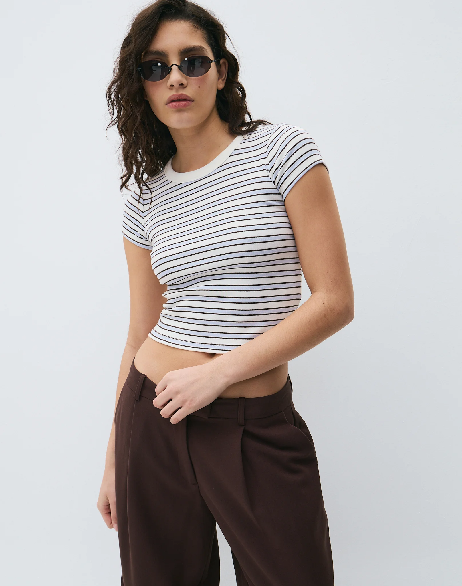 Striped Crew Neck Baby Tee Paris Stripe X Caribbean