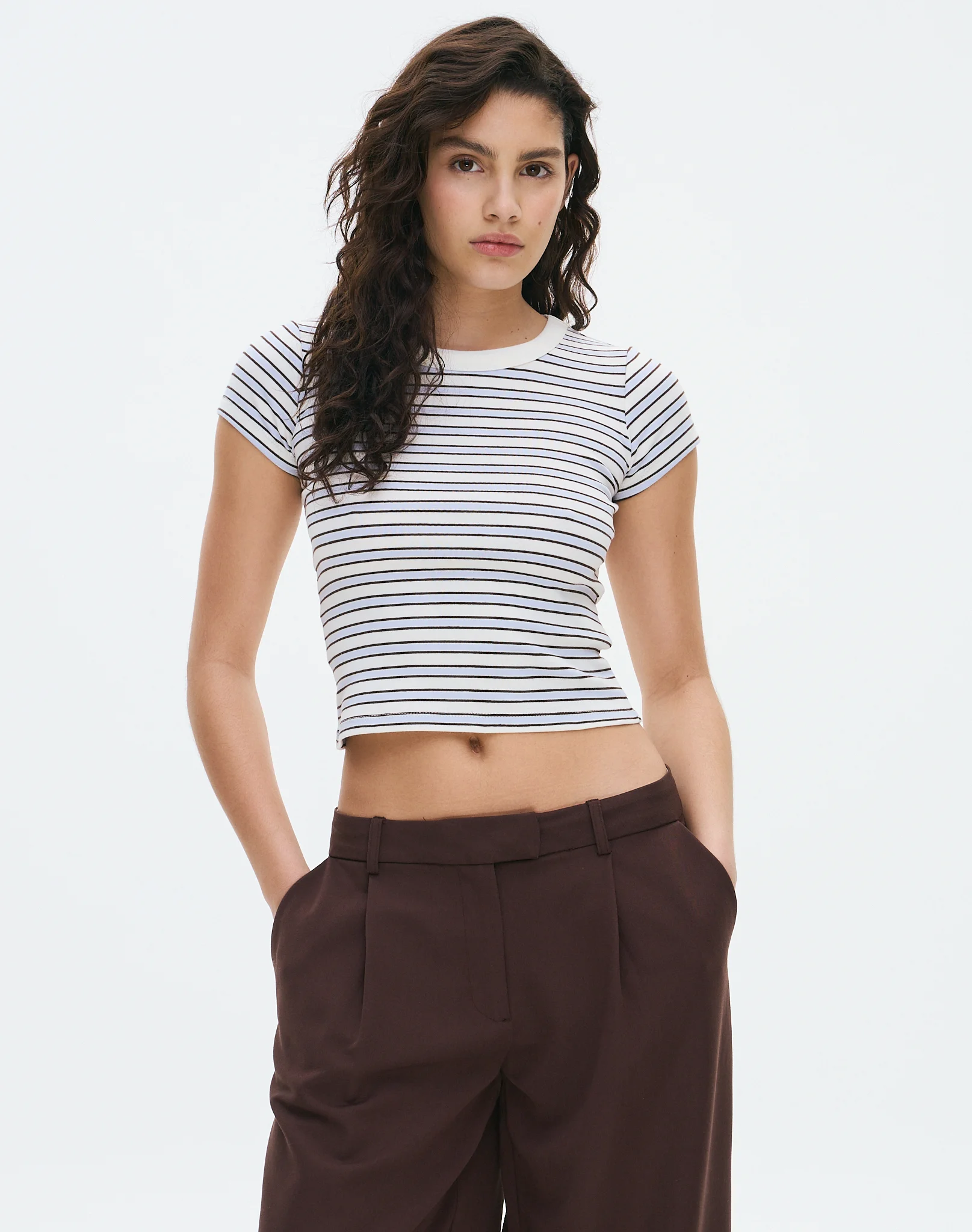 Striped Crew Neck Baby Tee Paris Stripe X Caribbean