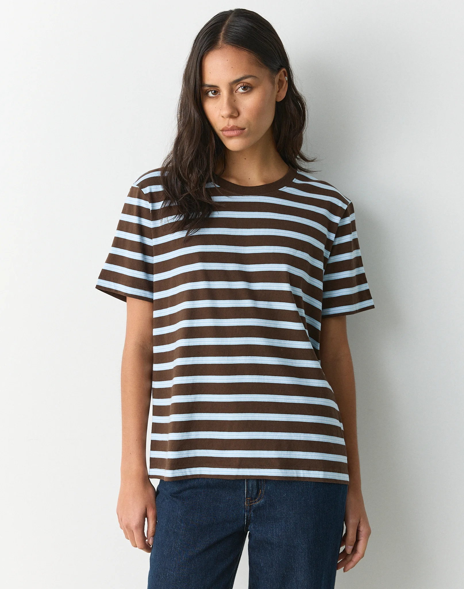 Cotton Oversized Boxy Tee Fudge Lara Stripe