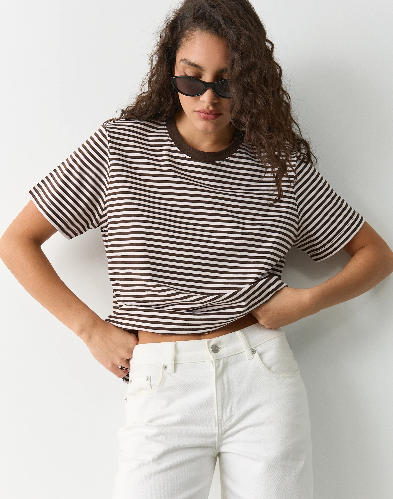Cotton Oversized Boxy Tee Fudge Rose Bella Stripe