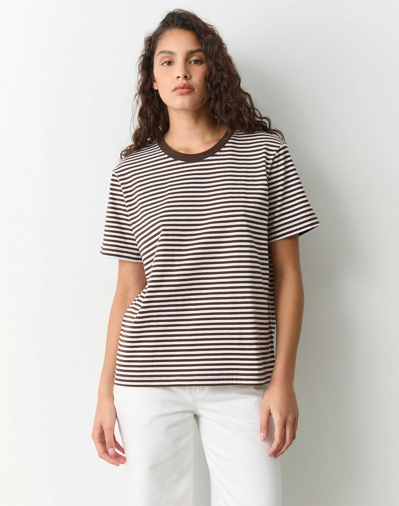 Cotton Oversized Boxy Tee Fudge Rose Bella Stripe