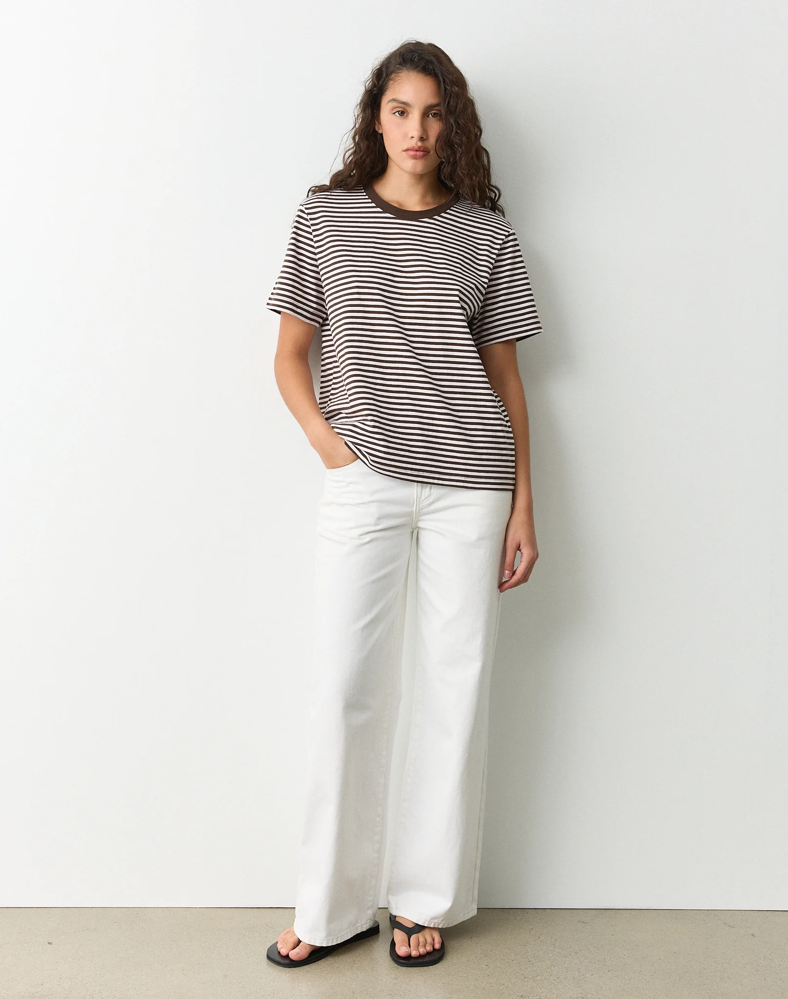Cotton Oversized Boxy Tee Fudge Rose Bella Stripe