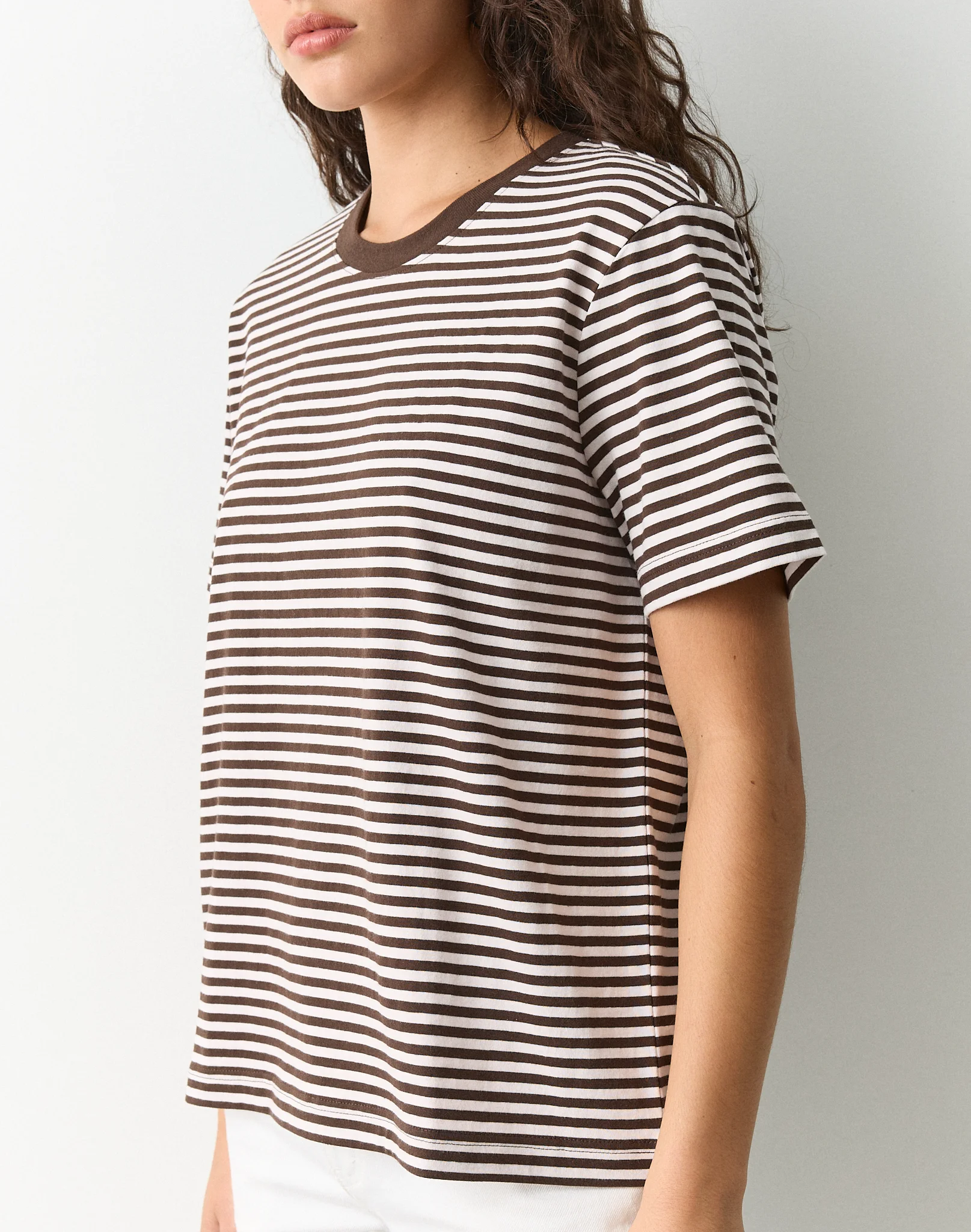 Cotton Oversized Boxy Tee Fudge Rose Bella Stripe
