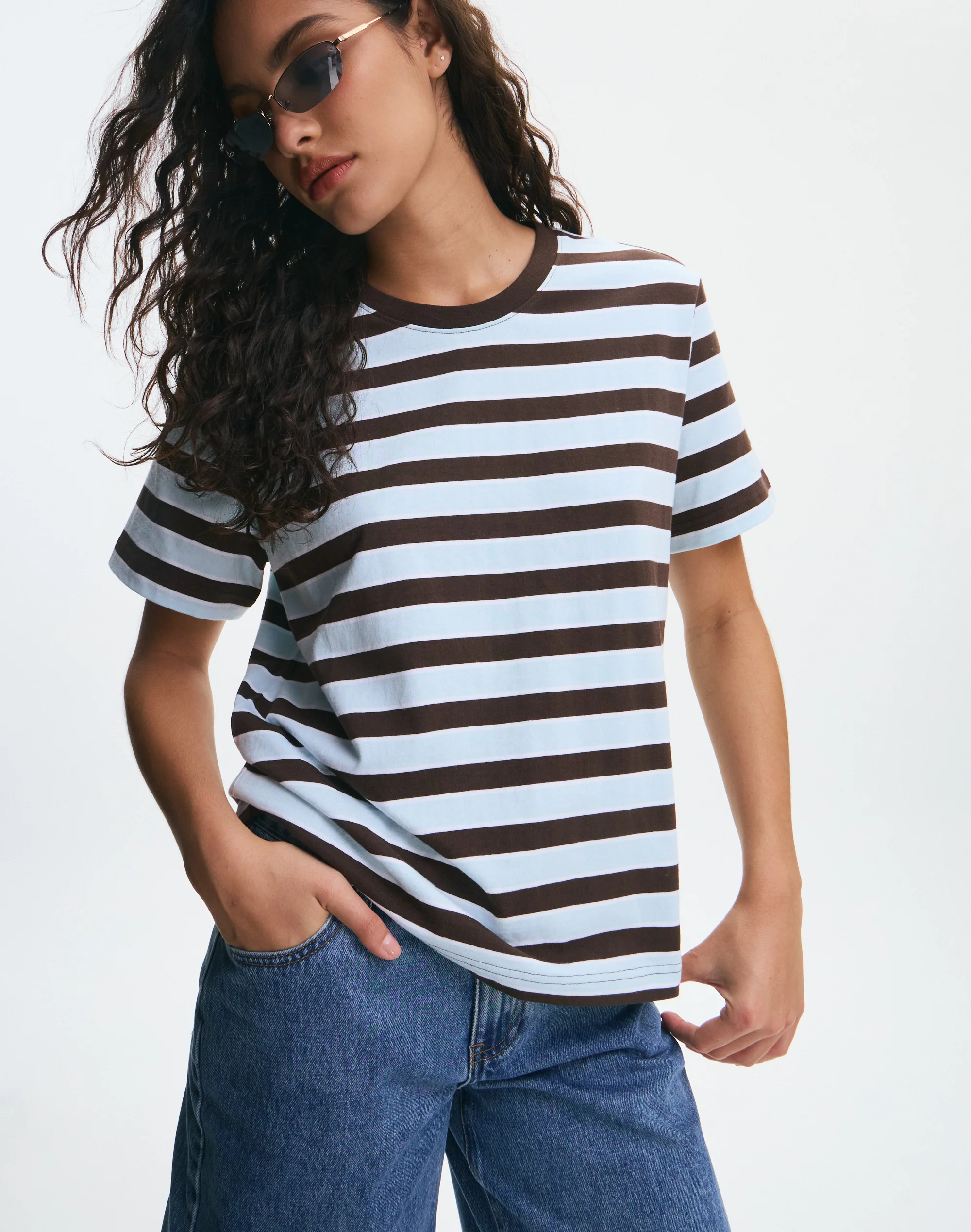 Cotton Oversized Boxy Tee Vapour Fudge Scout Stripe