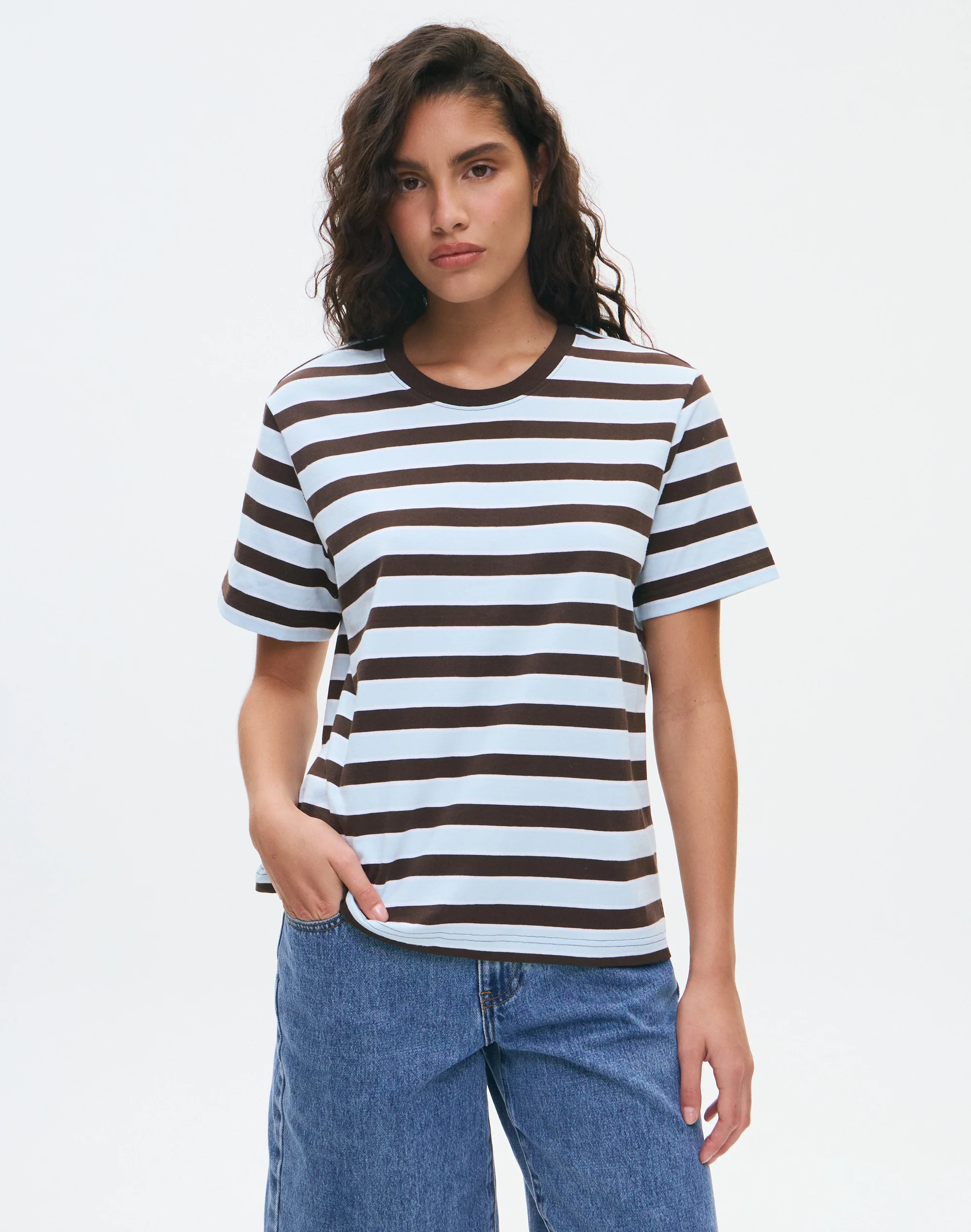Cotton Oversized Boxy Tee Vapour Fudge Scout Stripe