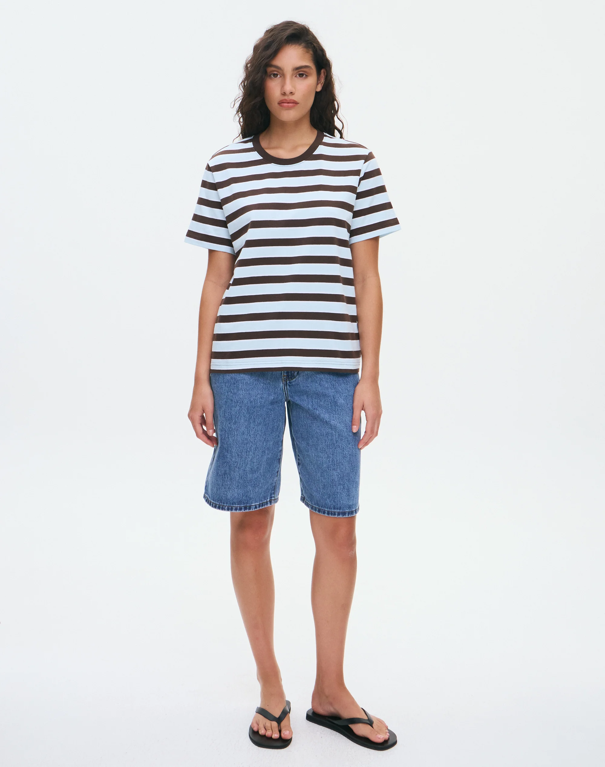Cotton Oversized Boxy Tee Vapour Fudge Scout Stripe