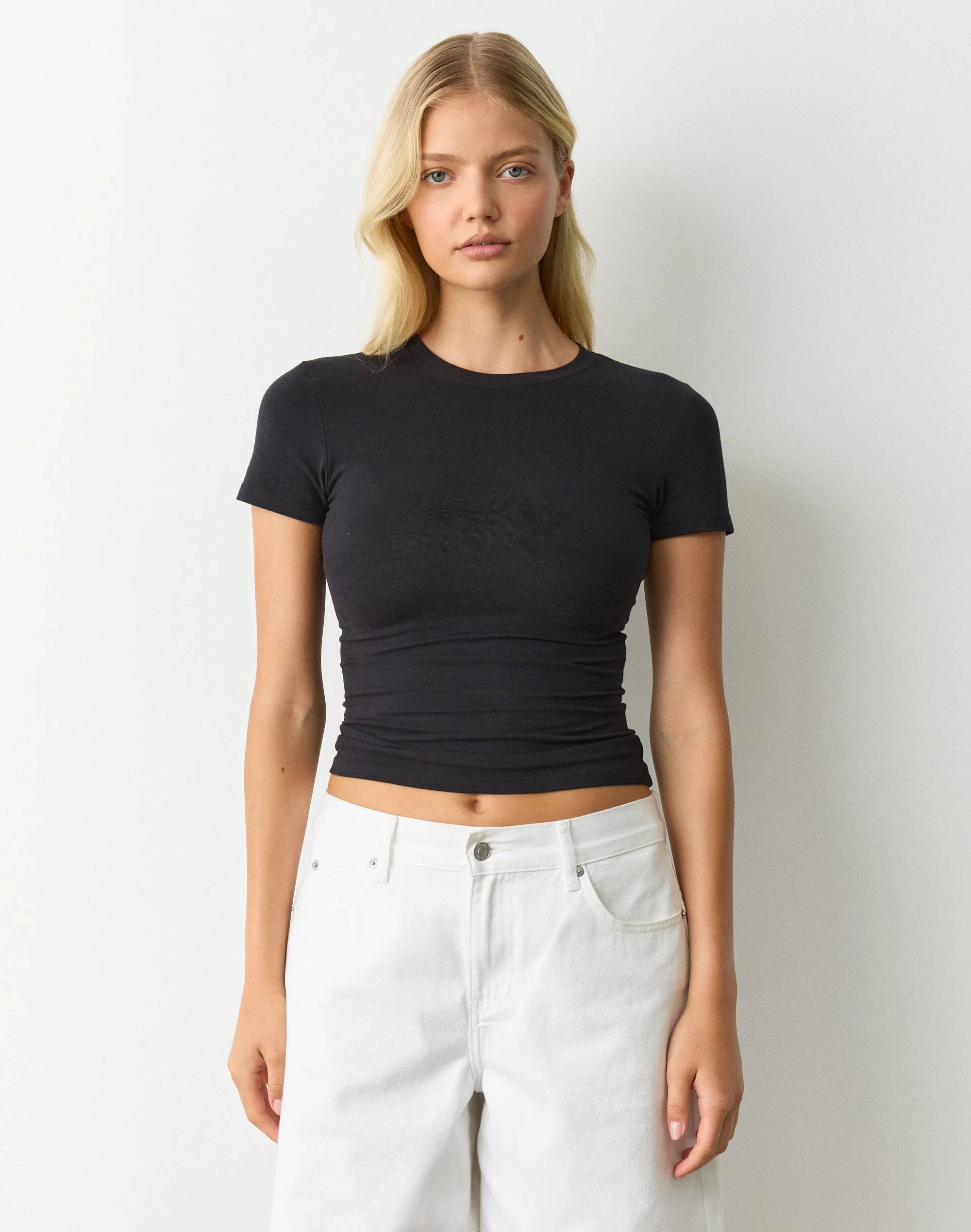 Stretch Cotton Longline Tee Black