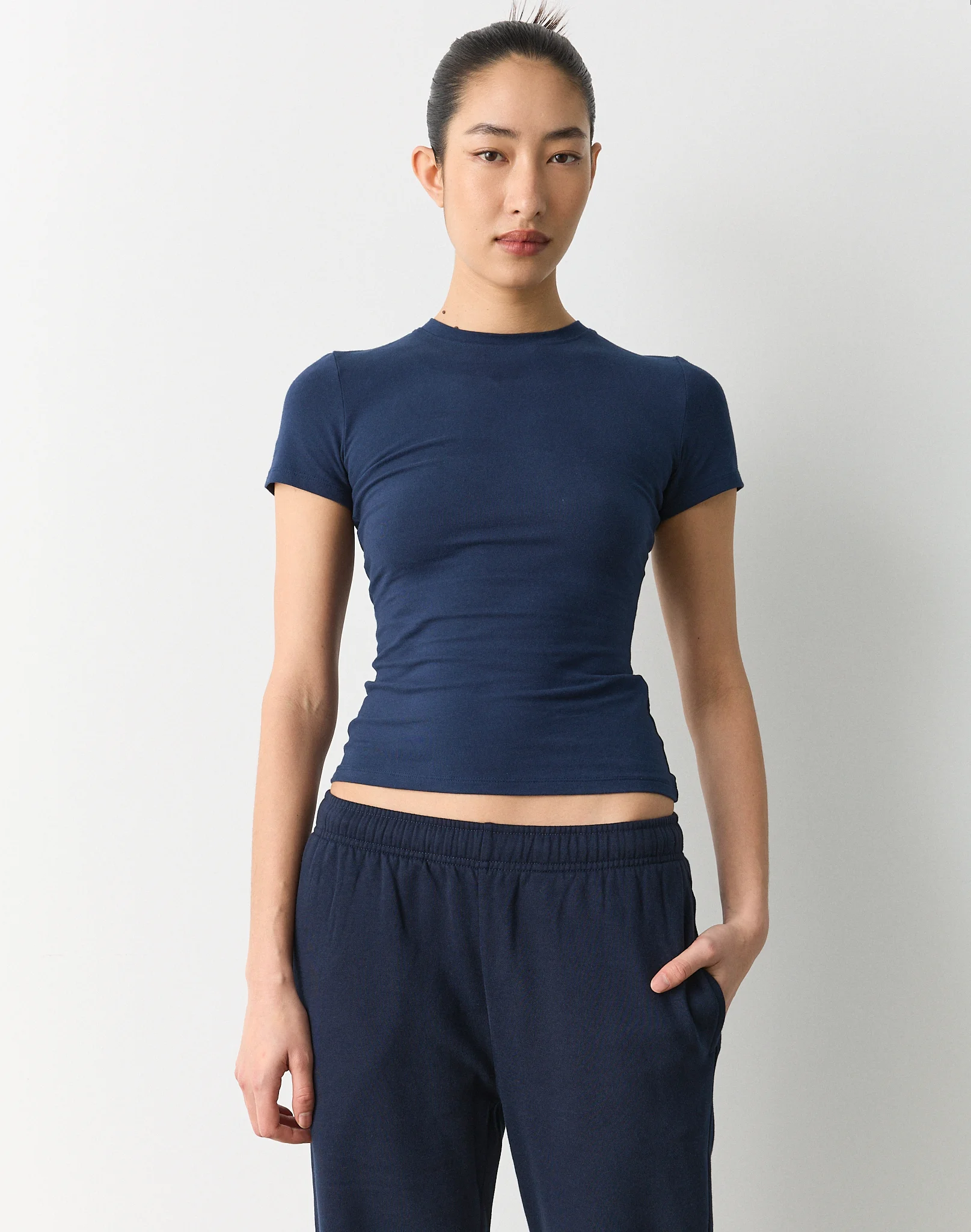 Stretch Cotton Longline Tee Navy Envy