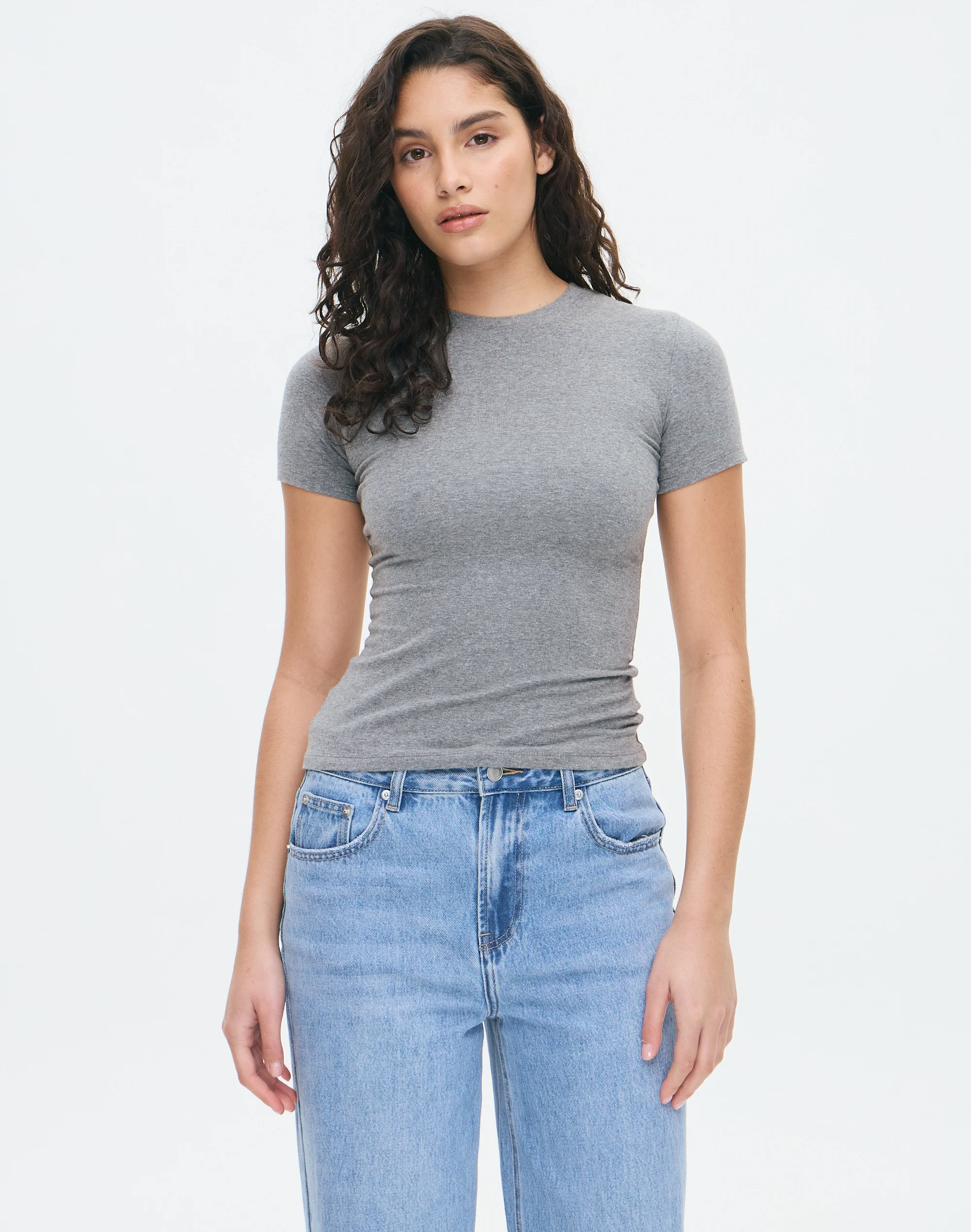Stretch Cotton Longline Tee Silver Screen Marle