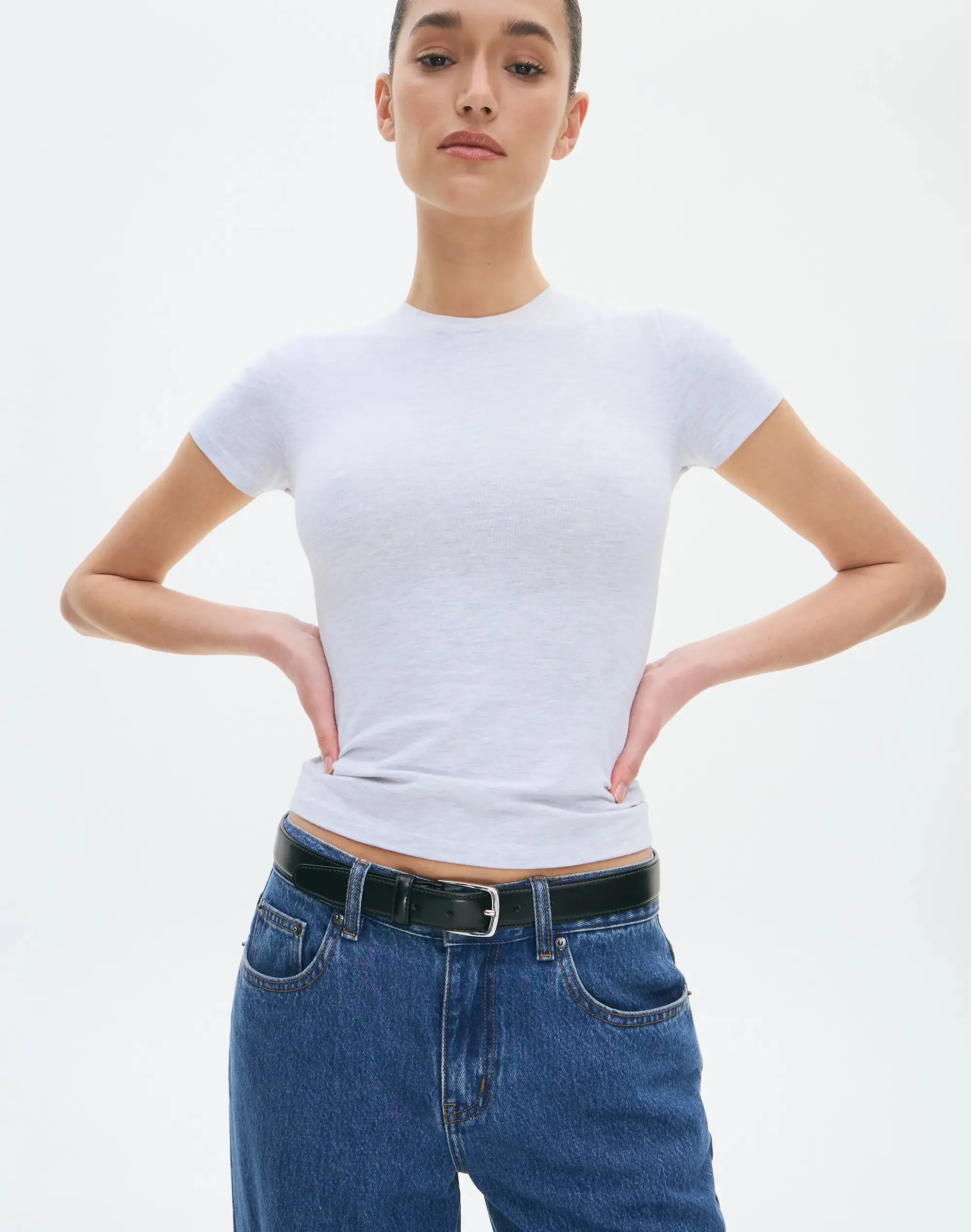 Stretch Cotton Longline Tee Snow Marle