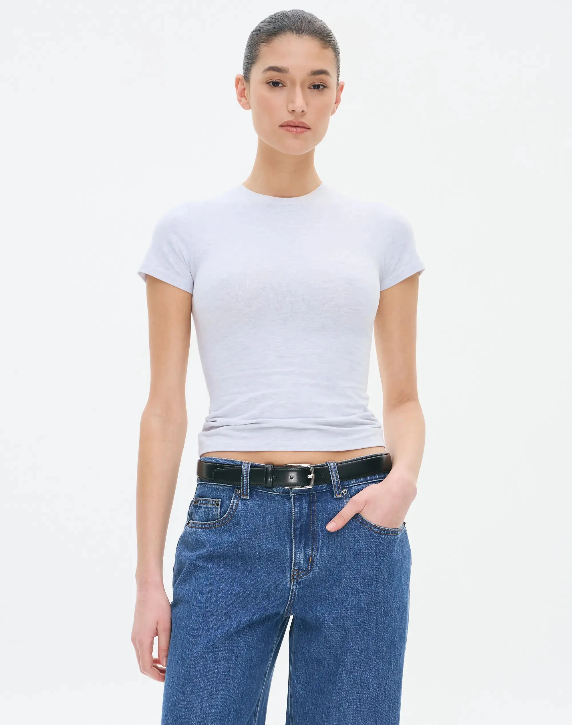 Stretch Cotton Longline Tee Snow Marle
