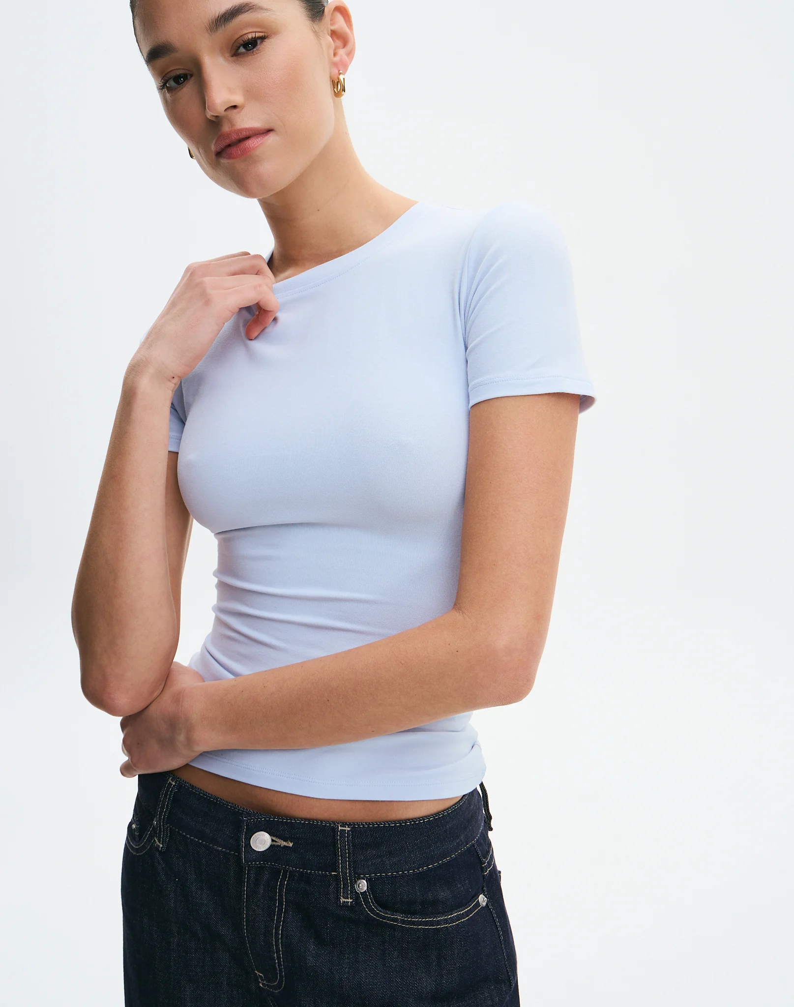 Stretch Cotton Longline Tee Western Blue