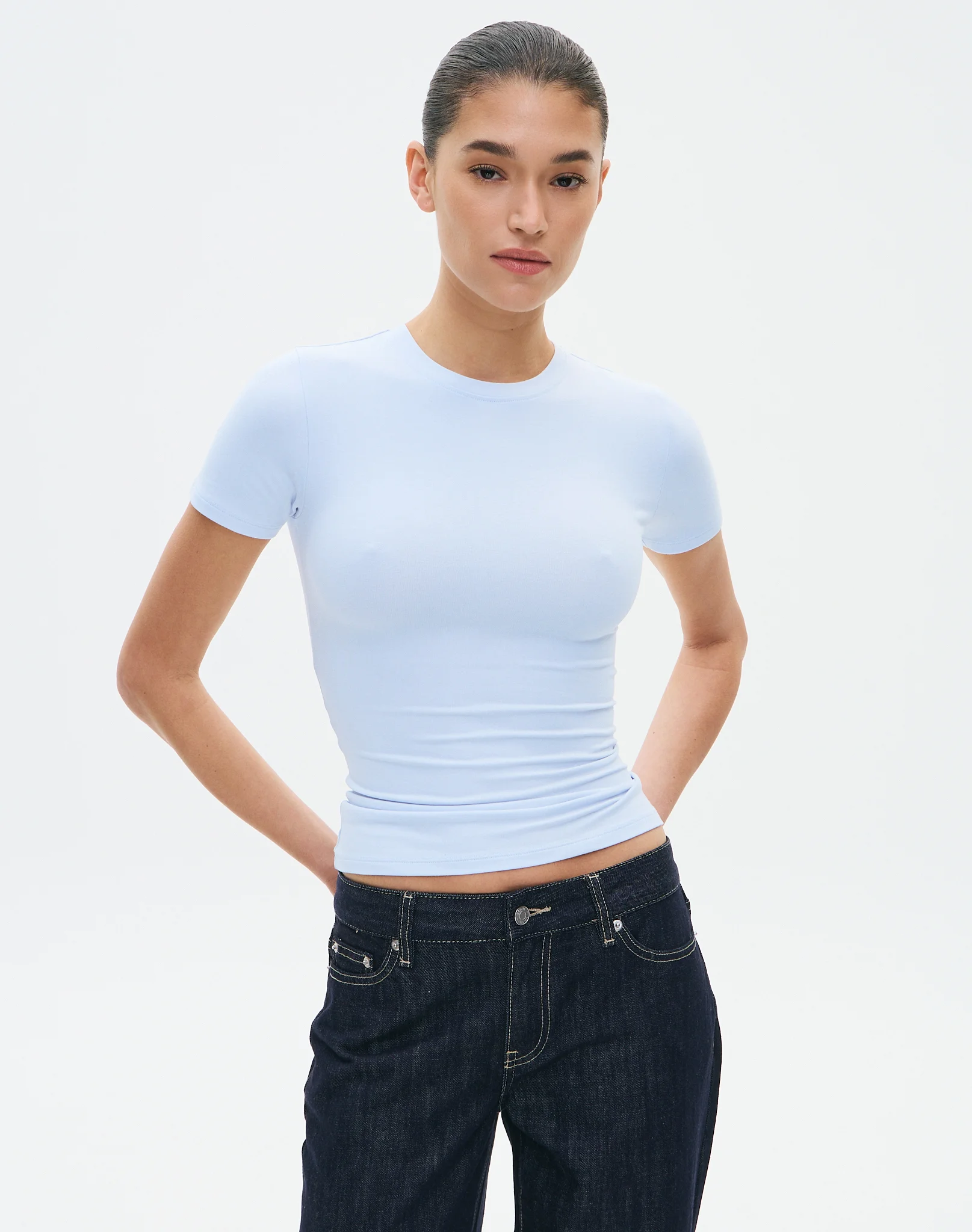 Stretch Cotton Longline Tee Western Blue