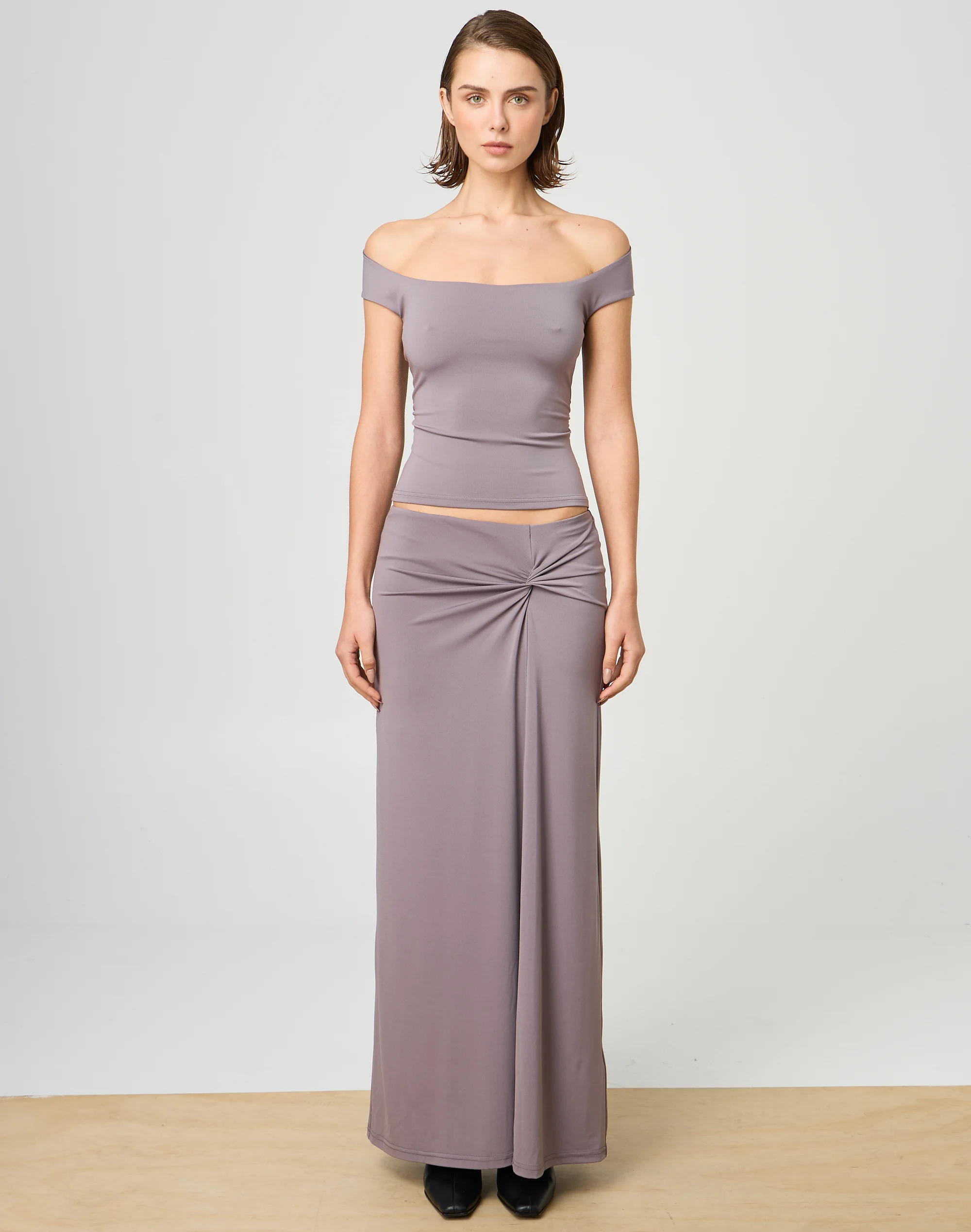 Off Shoulder Cut Out Top Slate Of Mind