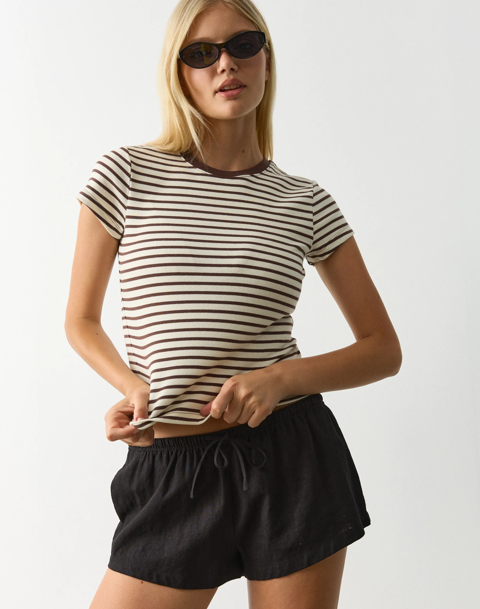Cotton Basic Tee Caribbean Choc Clairo Stripe