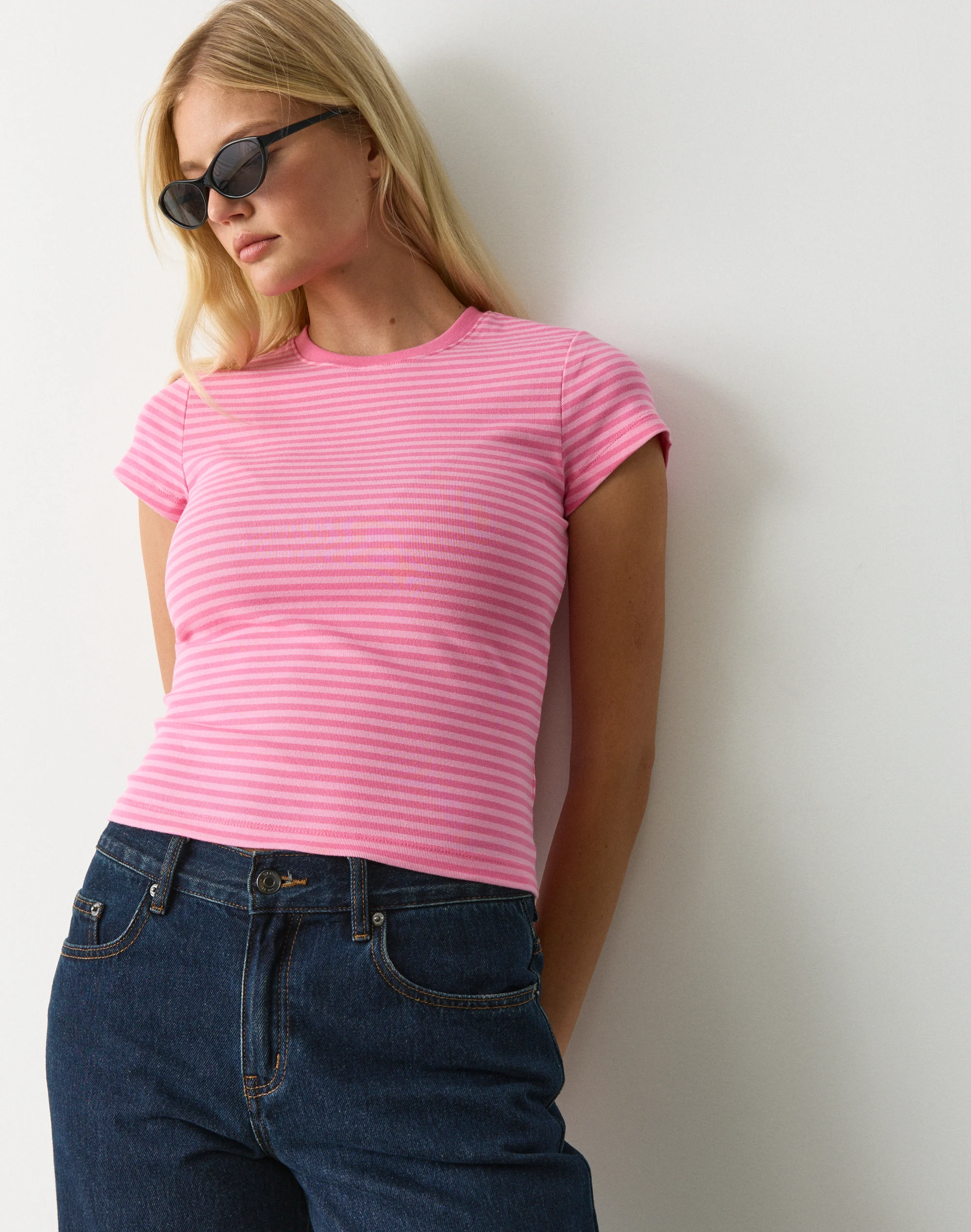 Cotton Basic Tee Lillies Daisies Bella Stripe