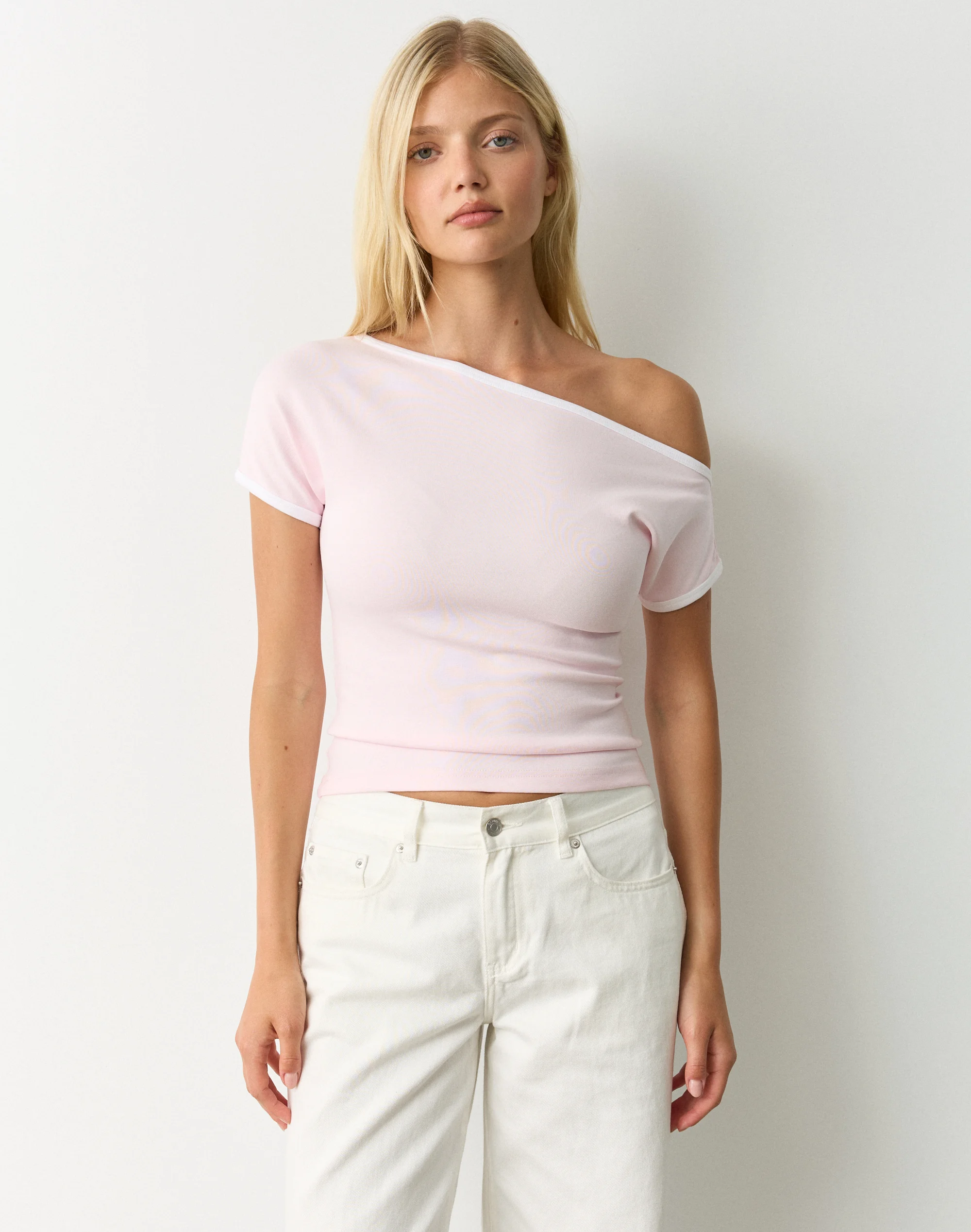 Contrast Off Shoulder Top Romance X White