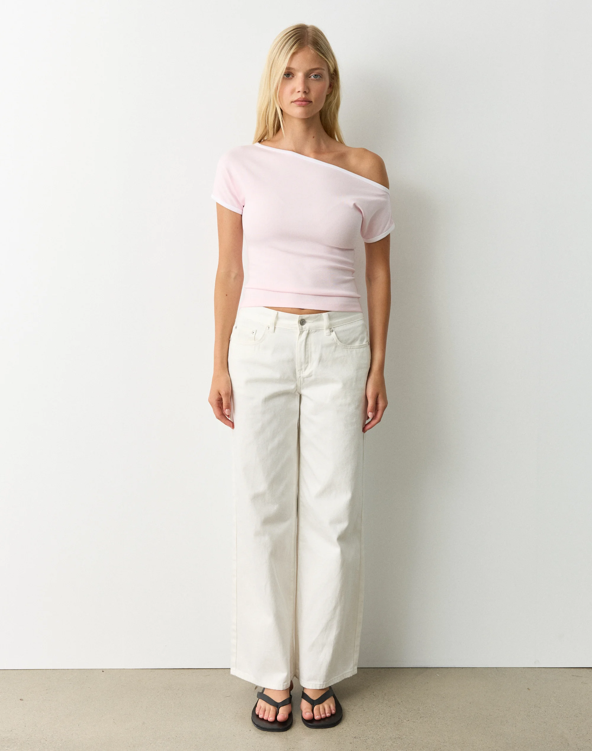 Contrast Off Shoulder Top Romance X White
