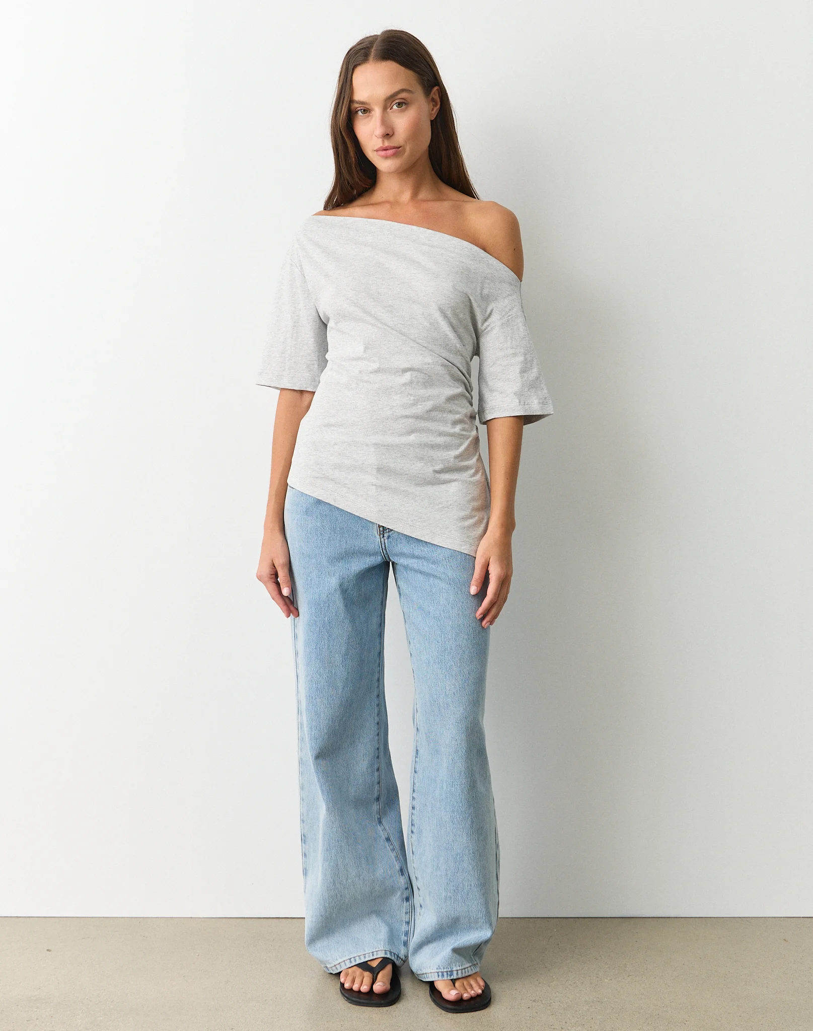 Asymmetrical Off Shoulder Tee Pale Grey Marle 3 Asymmetrical Off Shoulder Tee Pale Grey Marle